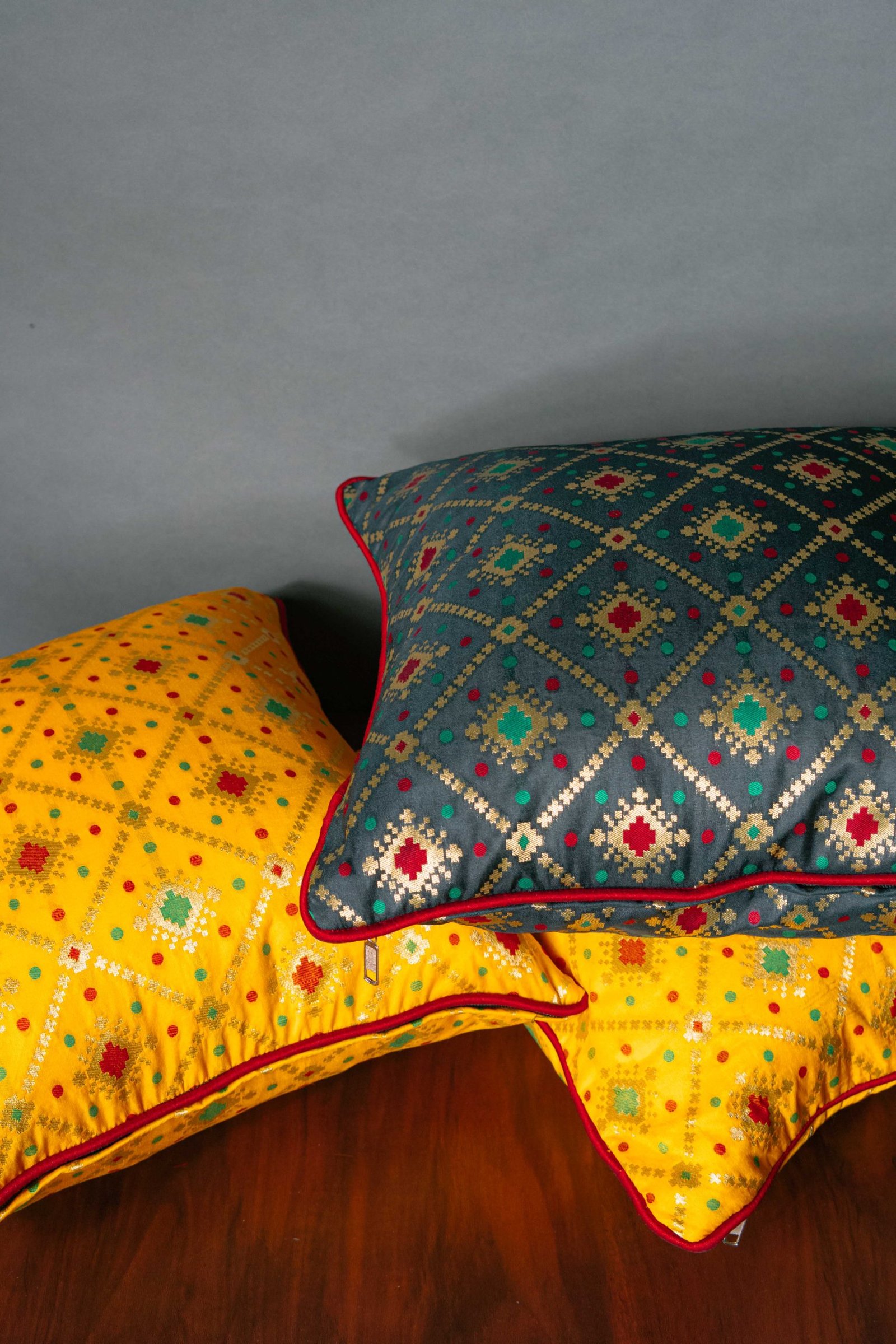 Mesmerizing Colors of Assorted Bandhani Brocade Beauty Cushion Covers (Yellow-Black Combo) - Image 3