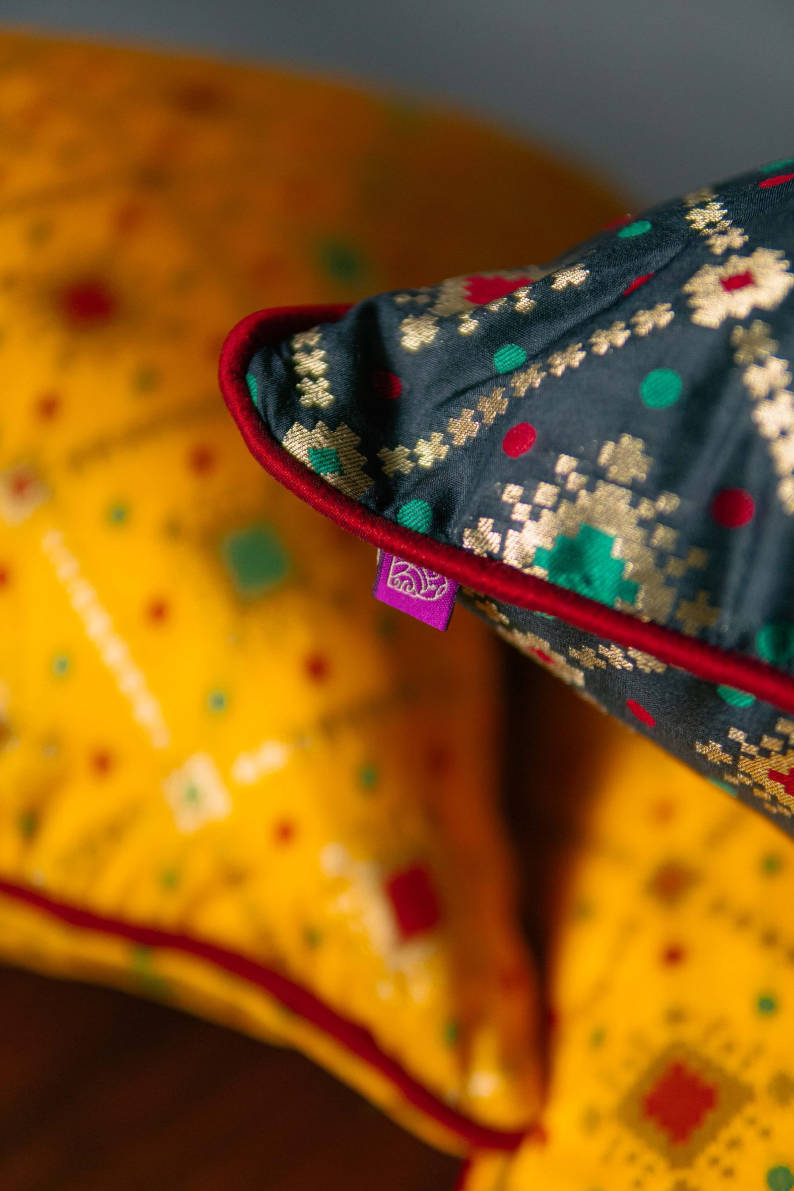 Mesmerizing Colors of Assorted Bandhani Brocade Beauty Cushion Covers (Yellow-Black Combo) - Image 4