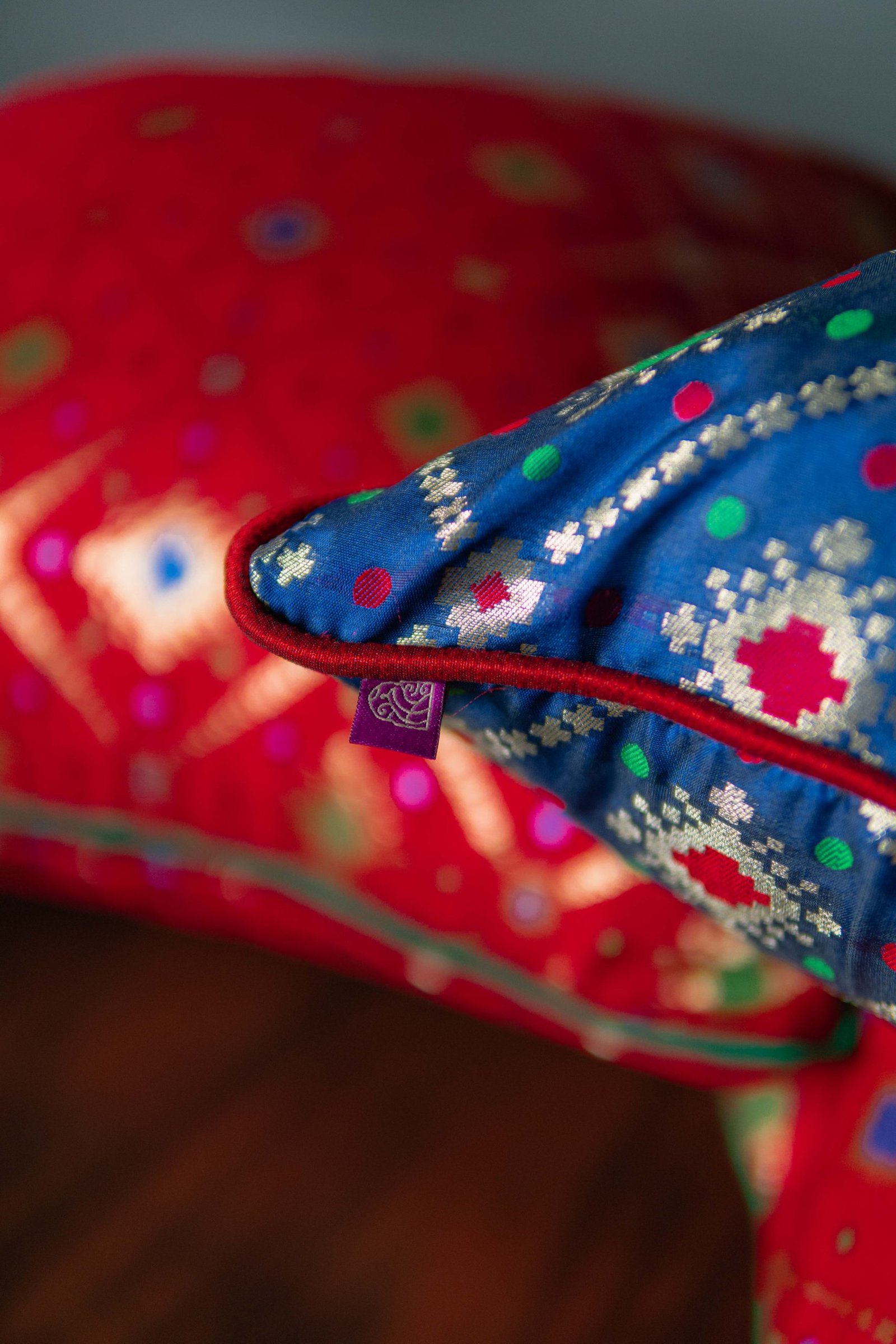 Mesmerizing Colors of Assorted Bandhani Brocade Beauty Cushion Covers (Red-Blue Combo) - Image 4