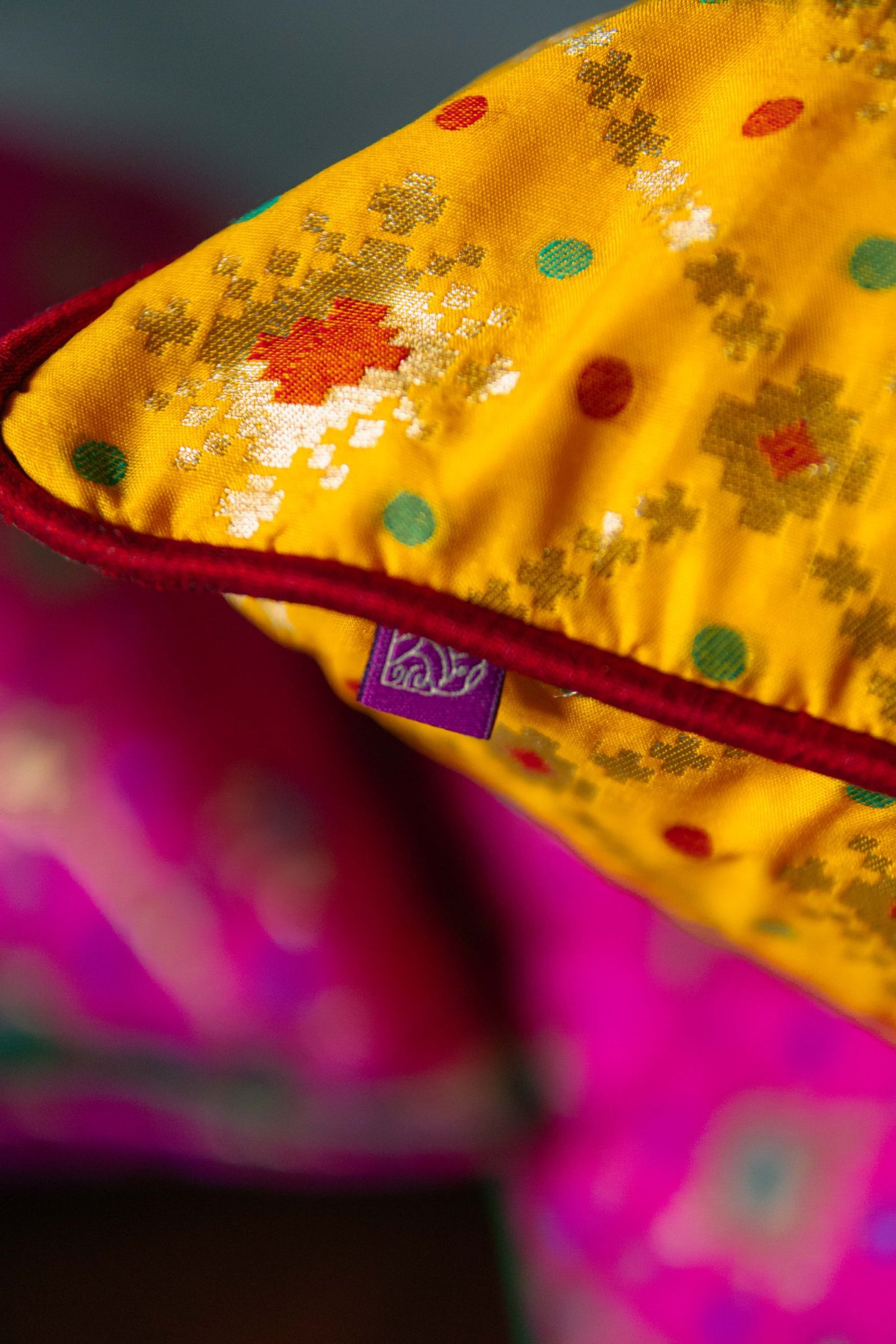 Mesmerizing Colors of Assorted Bandhani Brocade Beauty Cushion Covers (Pink-Yellow Combo) - Image 4