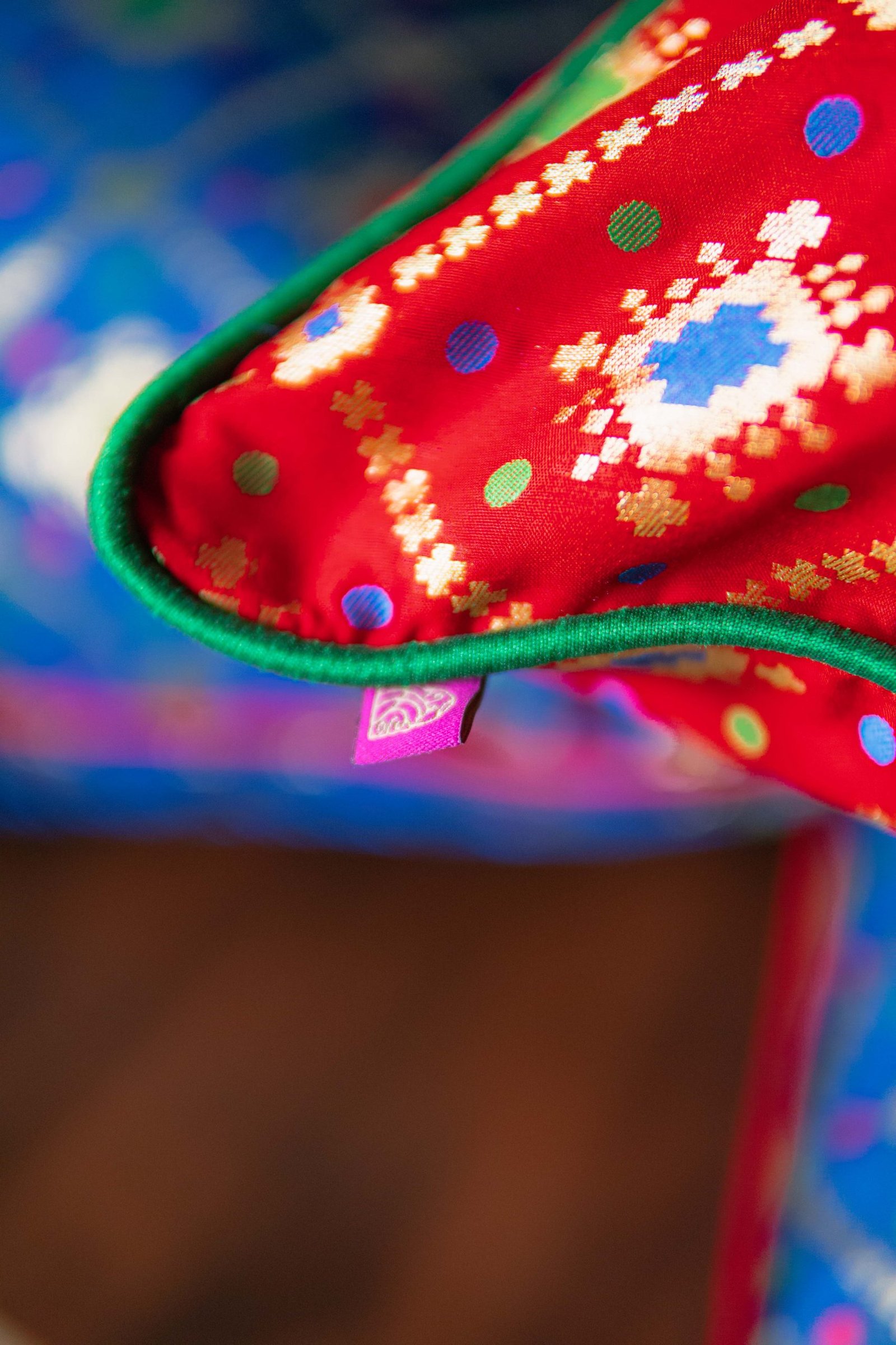 Mesmerizing Colors of Assorted Bandhani Brocade Beauty Cushion Covers (Blue-Red Combo) - Image 4