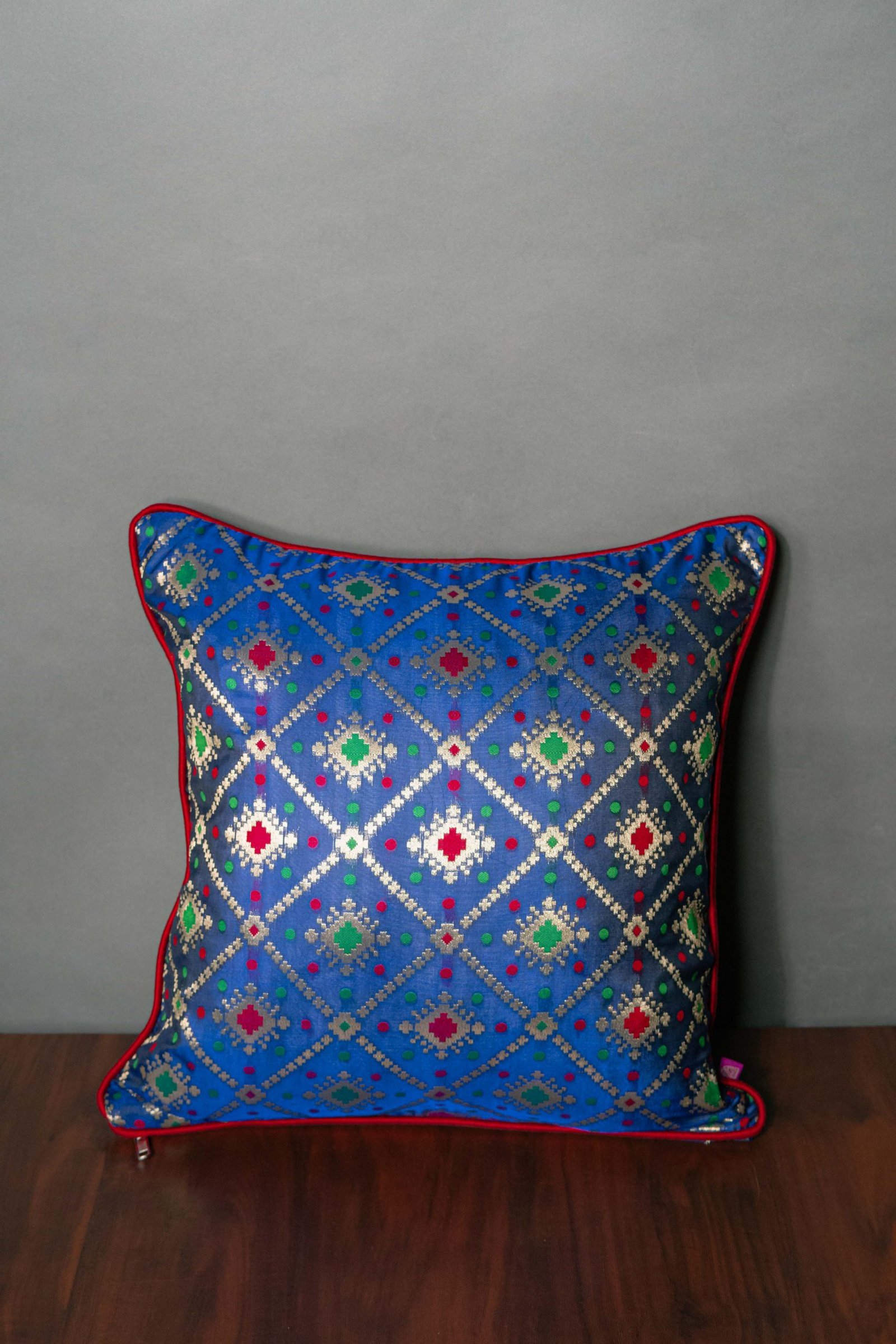 Mesmerizing Blue Bandhani Brocade Beauty Cushion Covers - Image 2