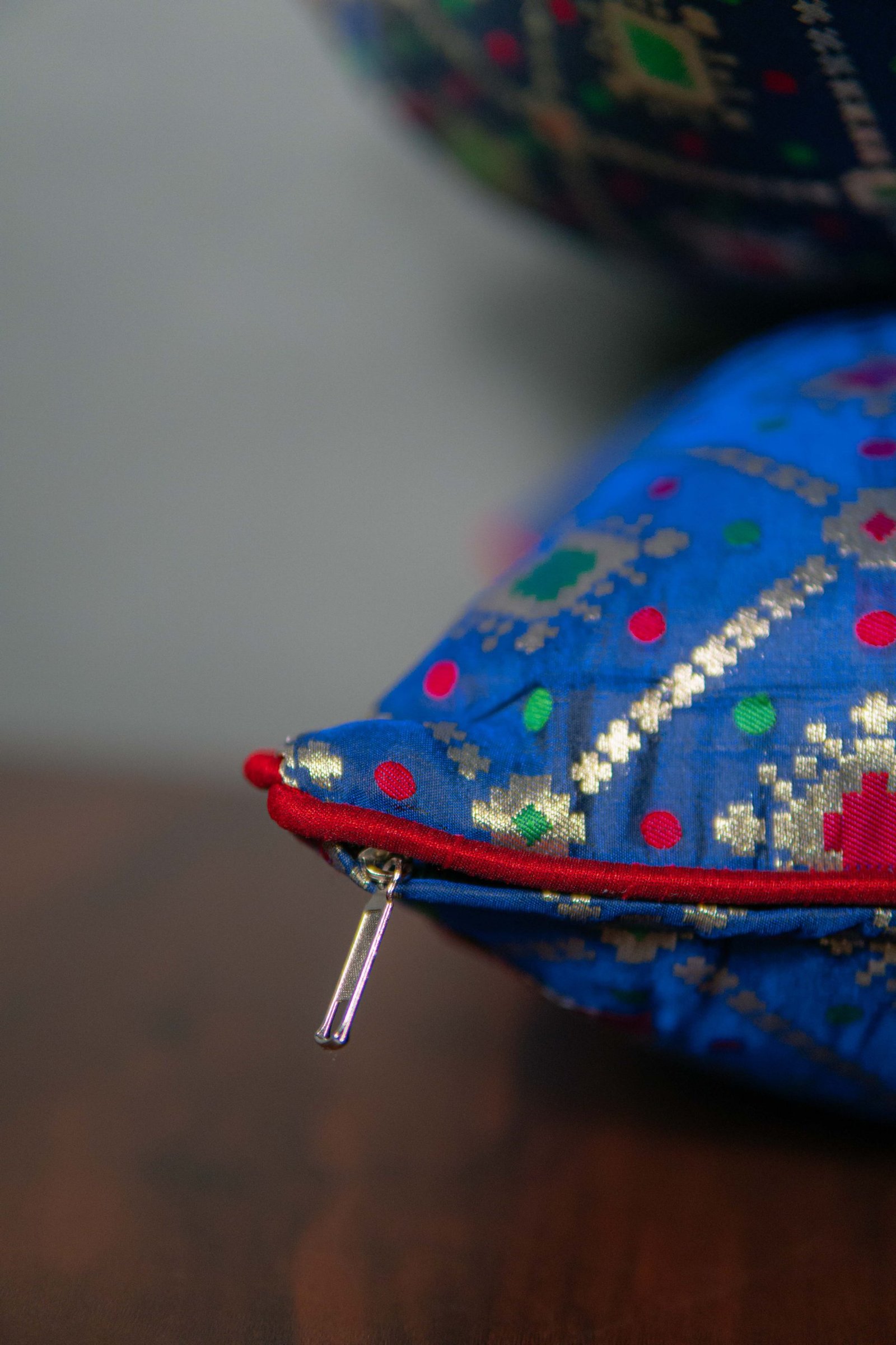 Mesmerizing Blue Bandhani Brocade Beauty Cushion Covers - Image 5