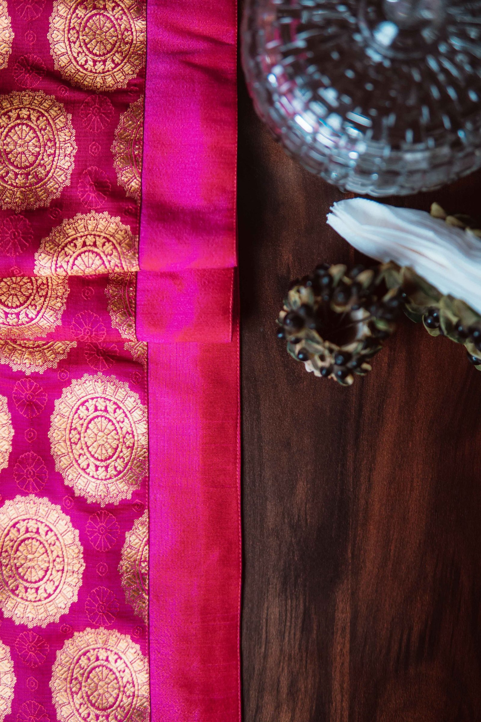 Mandala Brocade Silk Table Runner - Magenta - Image 2