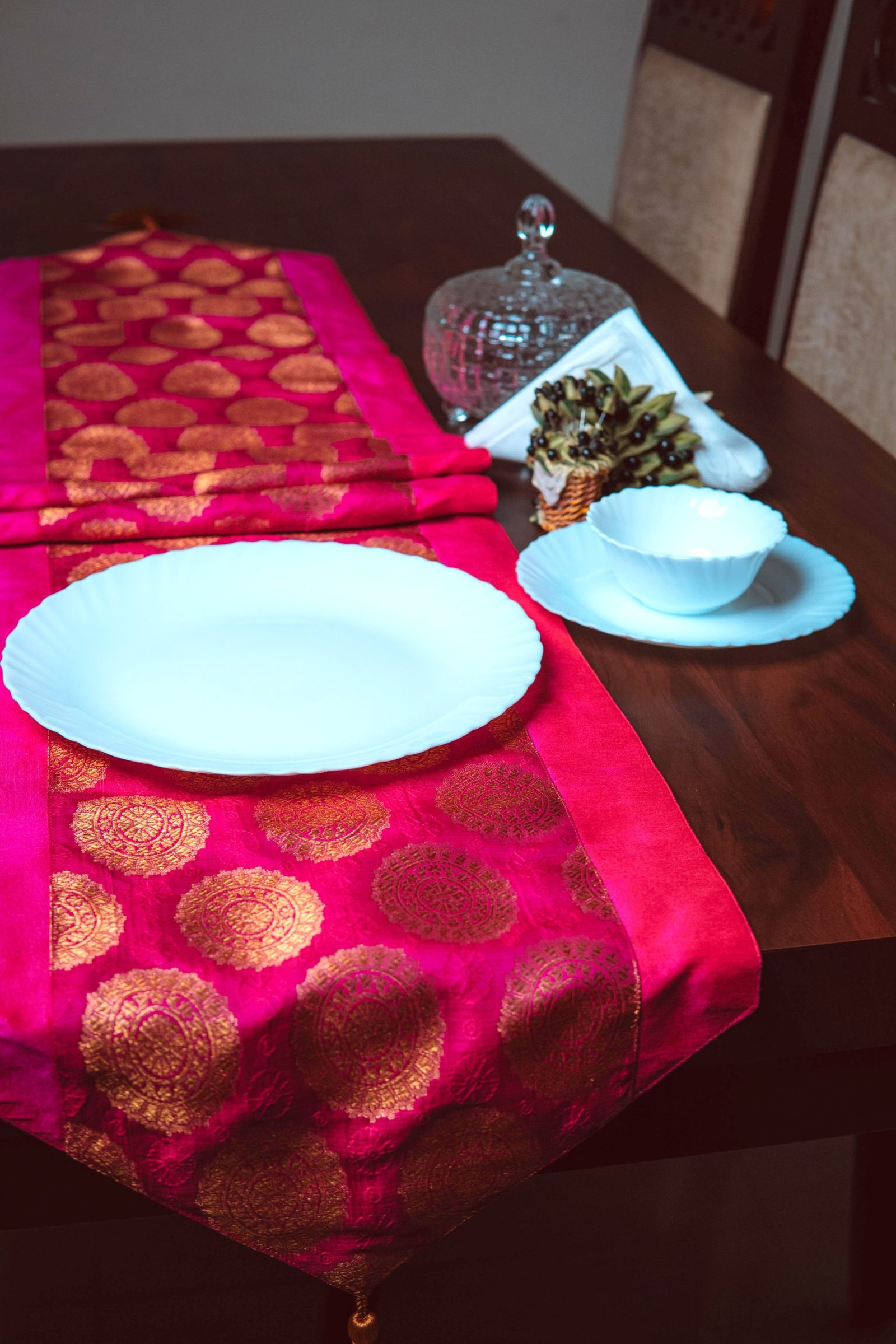 Mandala Brocade Silk Table Runner - Magenta - Image 5