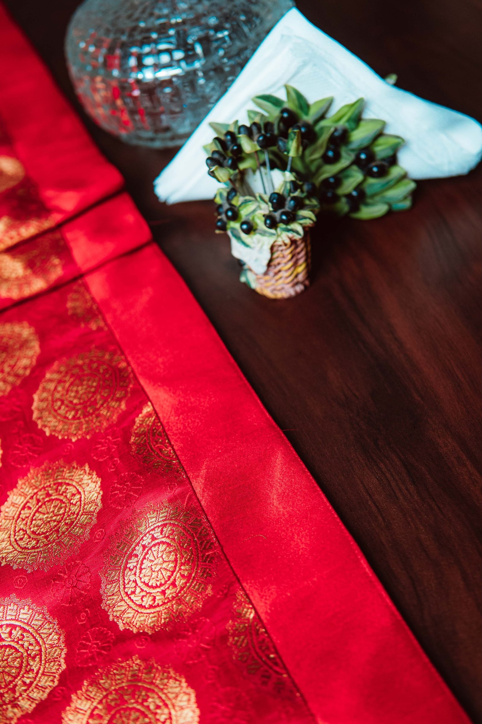 Mandala Brocade Silk Table Runner - Red - Image 2