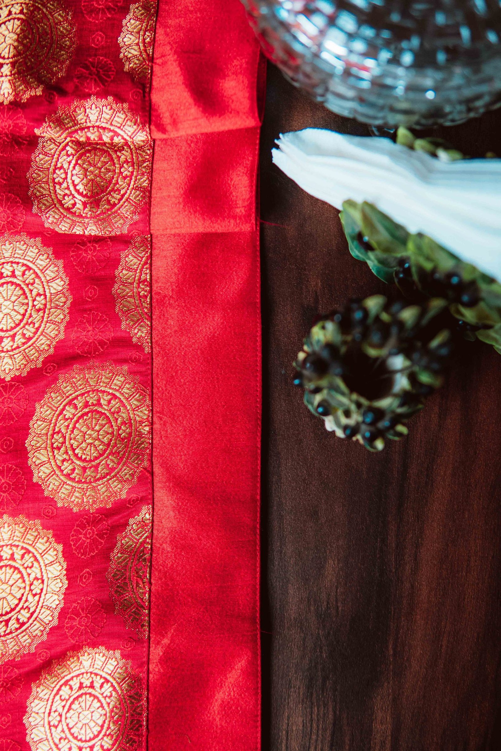 Mandala Brocade Silk Table Runner - Red - Image 4