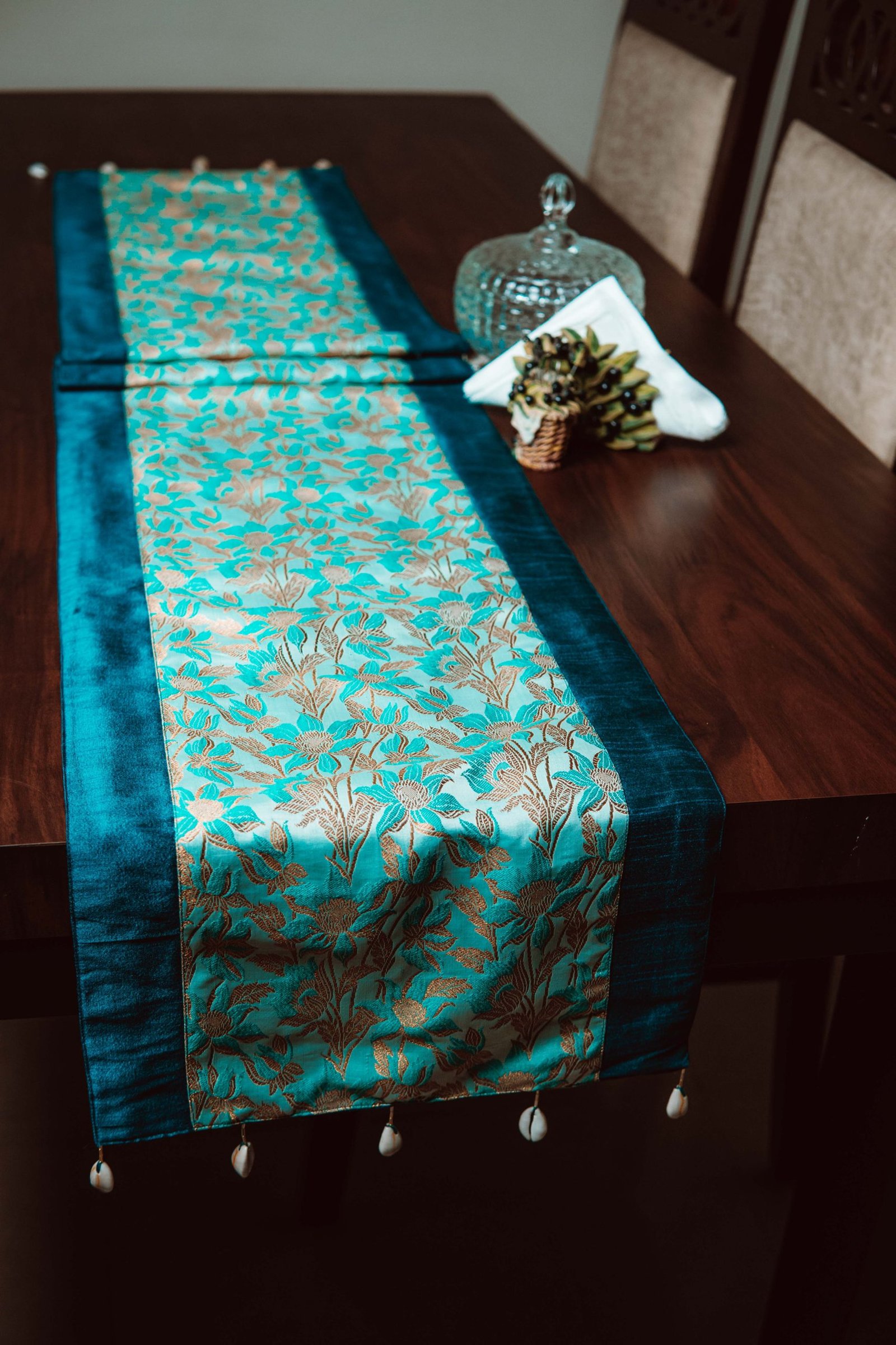 Bageecha Brocade Silk Table Runner - Sea Green