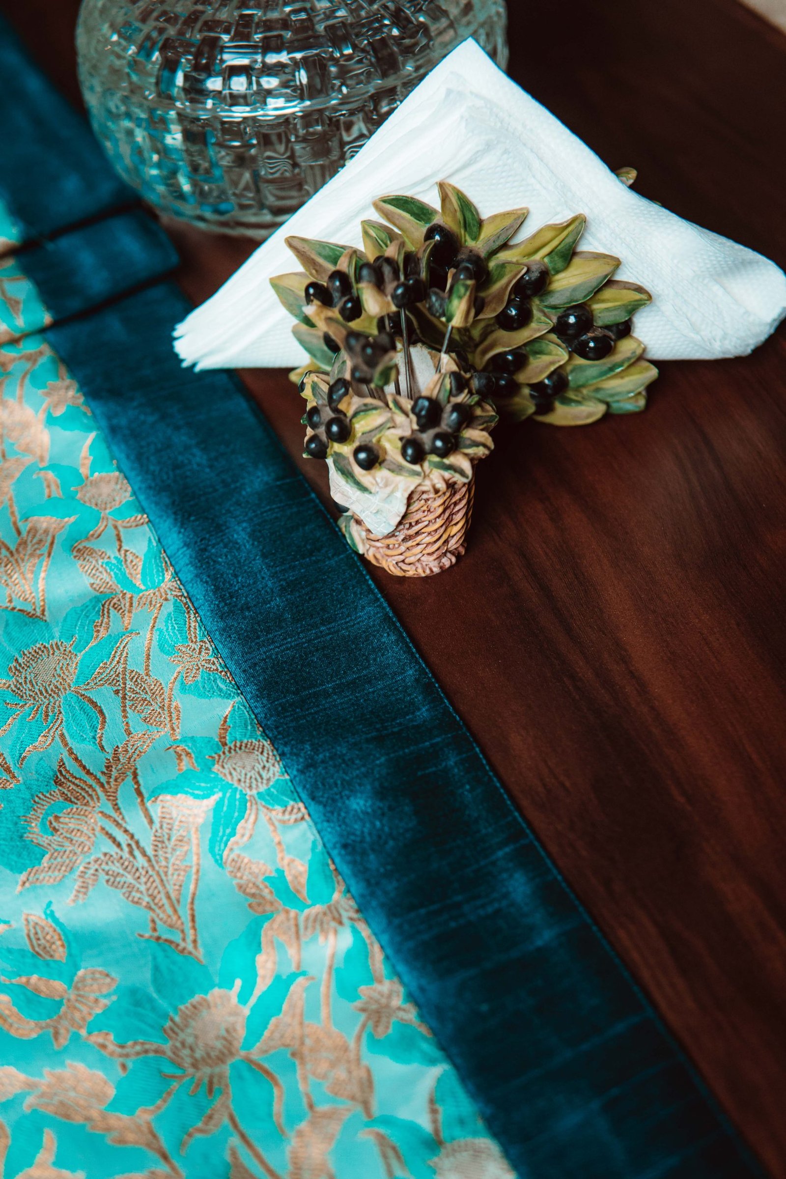 Bageecha Brocade Silk Table Runner - Sea Green - Image 2