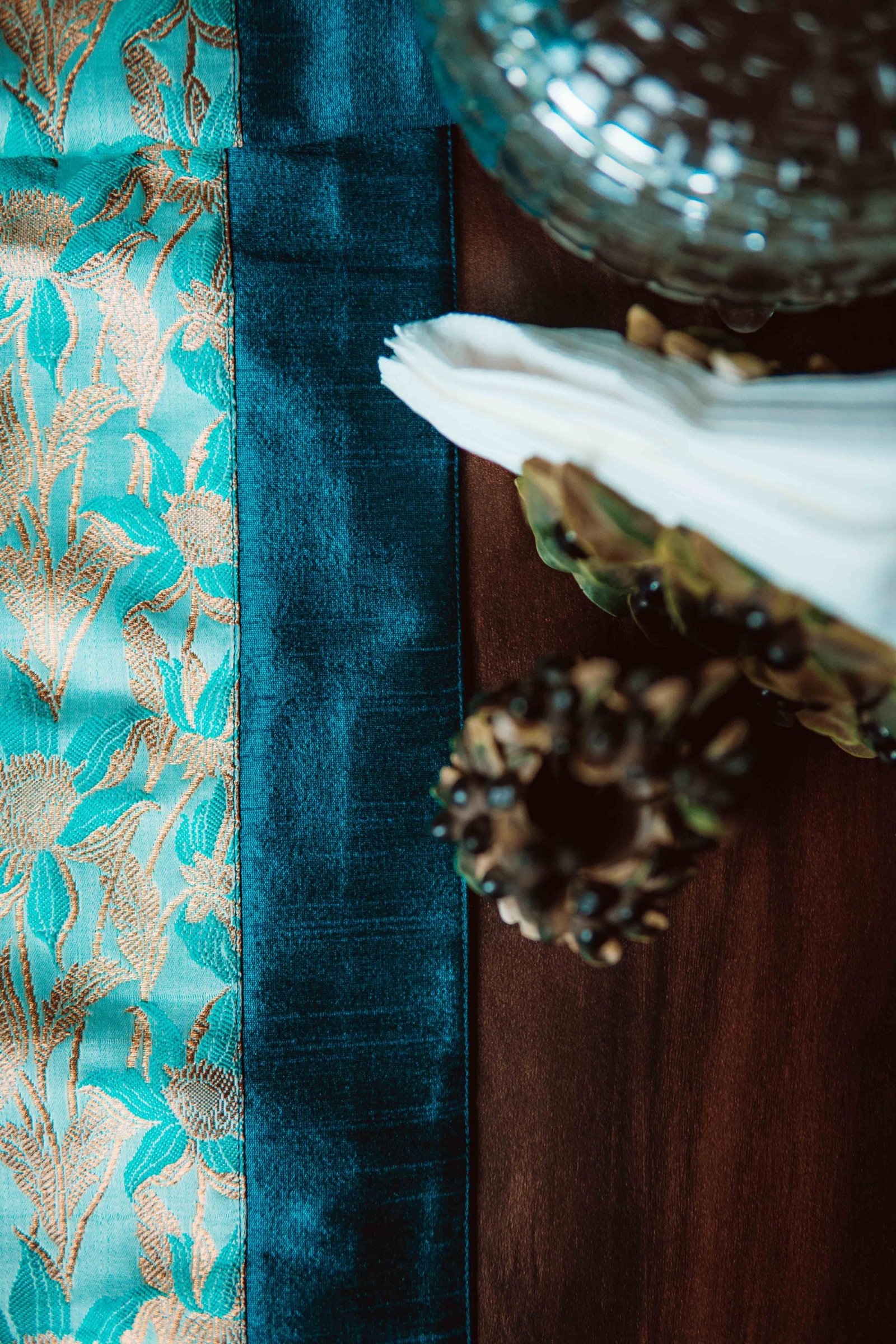 Bageecha Brocade Silk Table Runner - Sea Green - Image 3