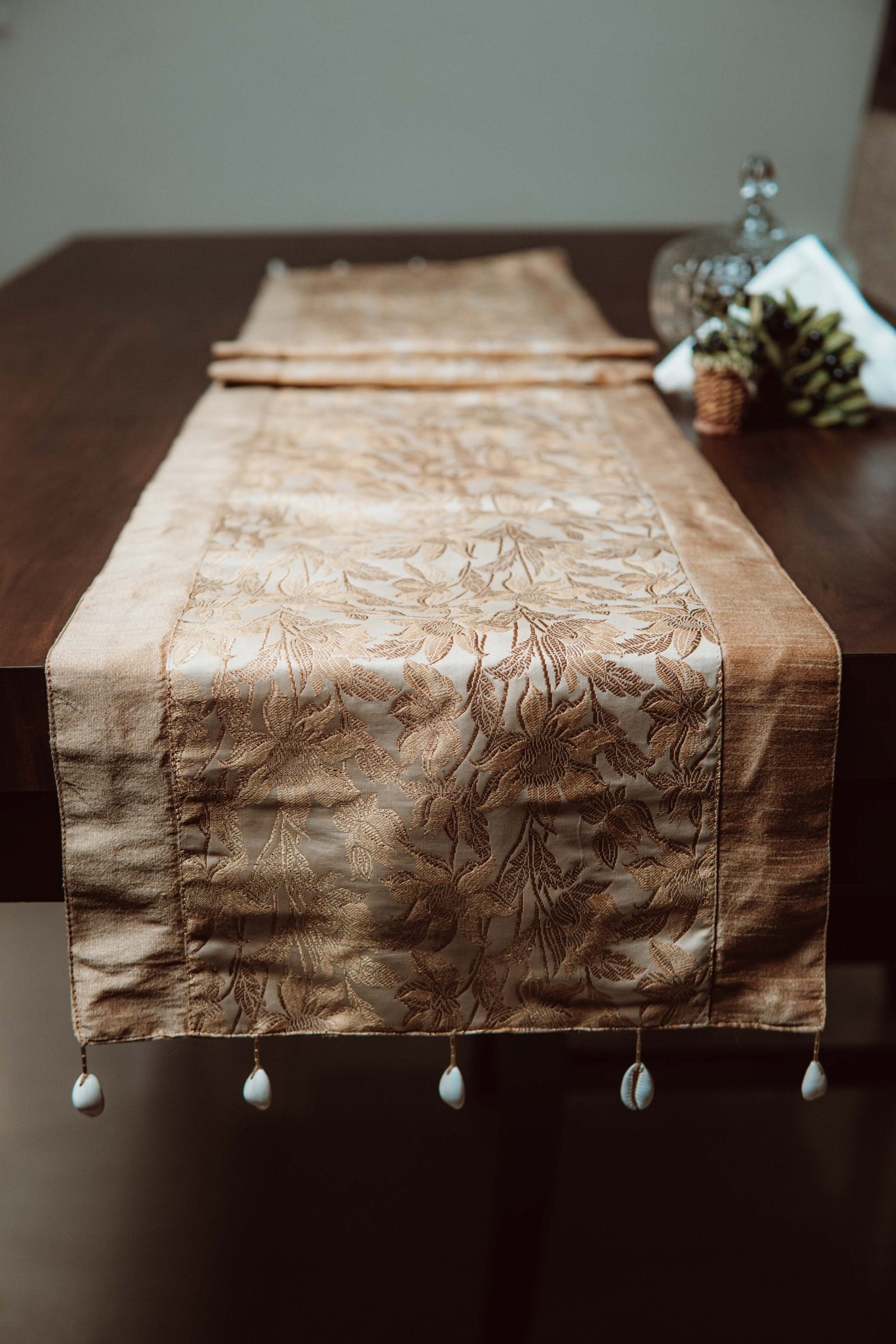 Bageecha Brocade Silk Table Runner - Beige - Image 4