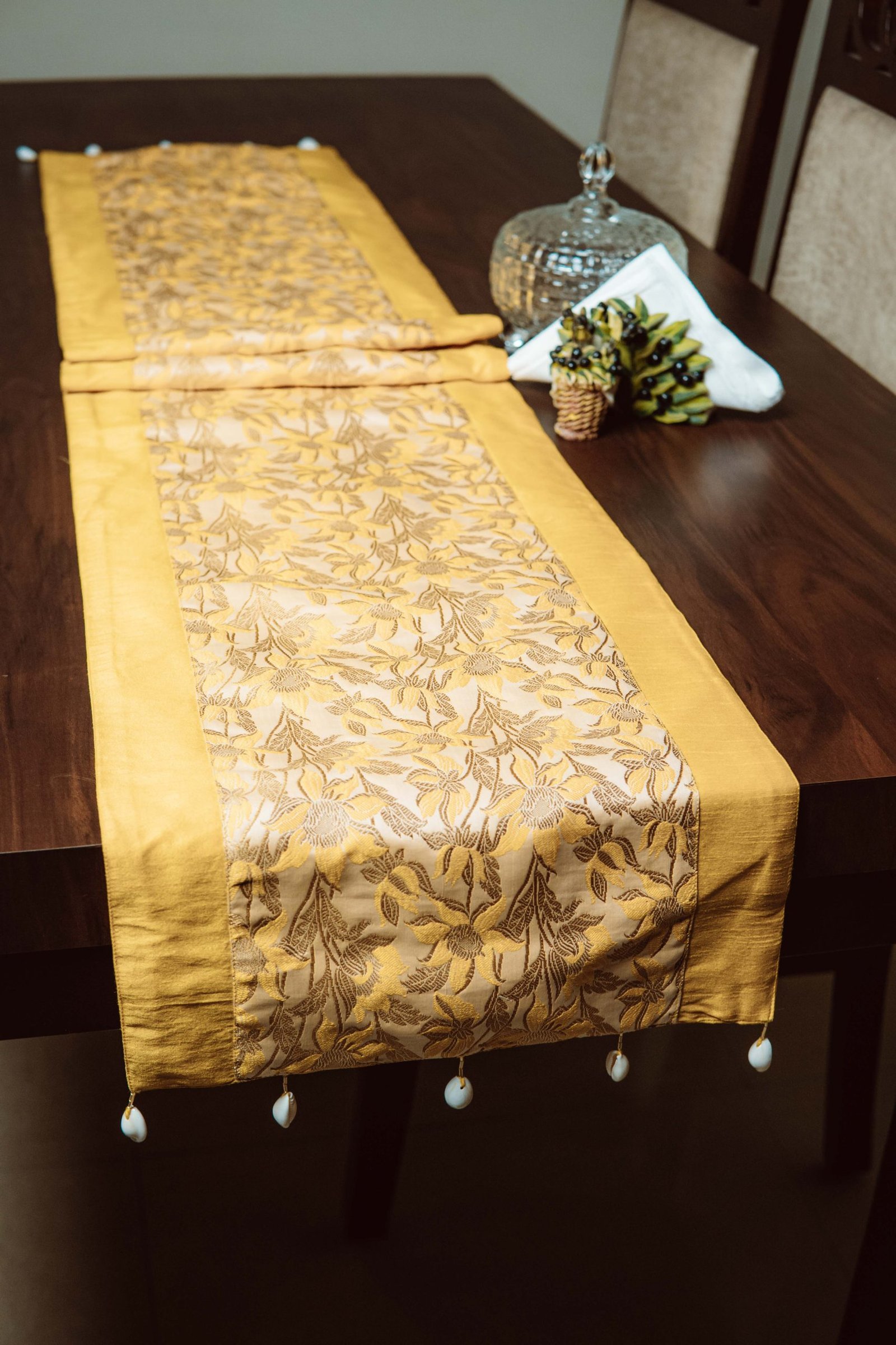 Bageecha Brocade Silk Table Runner - Yellow