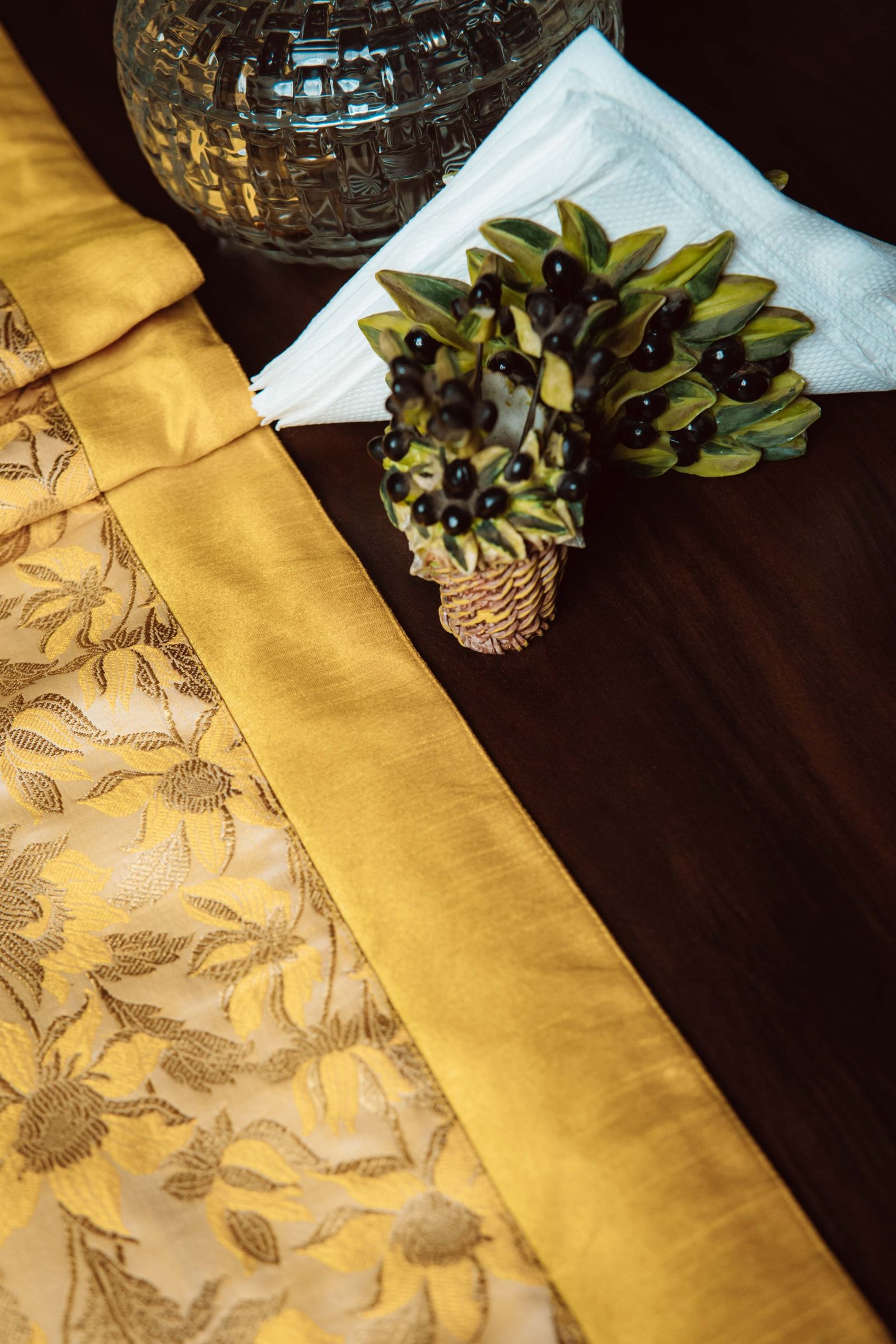 Bageecha Brocade Silk Table Runner - Yellow - Image 2