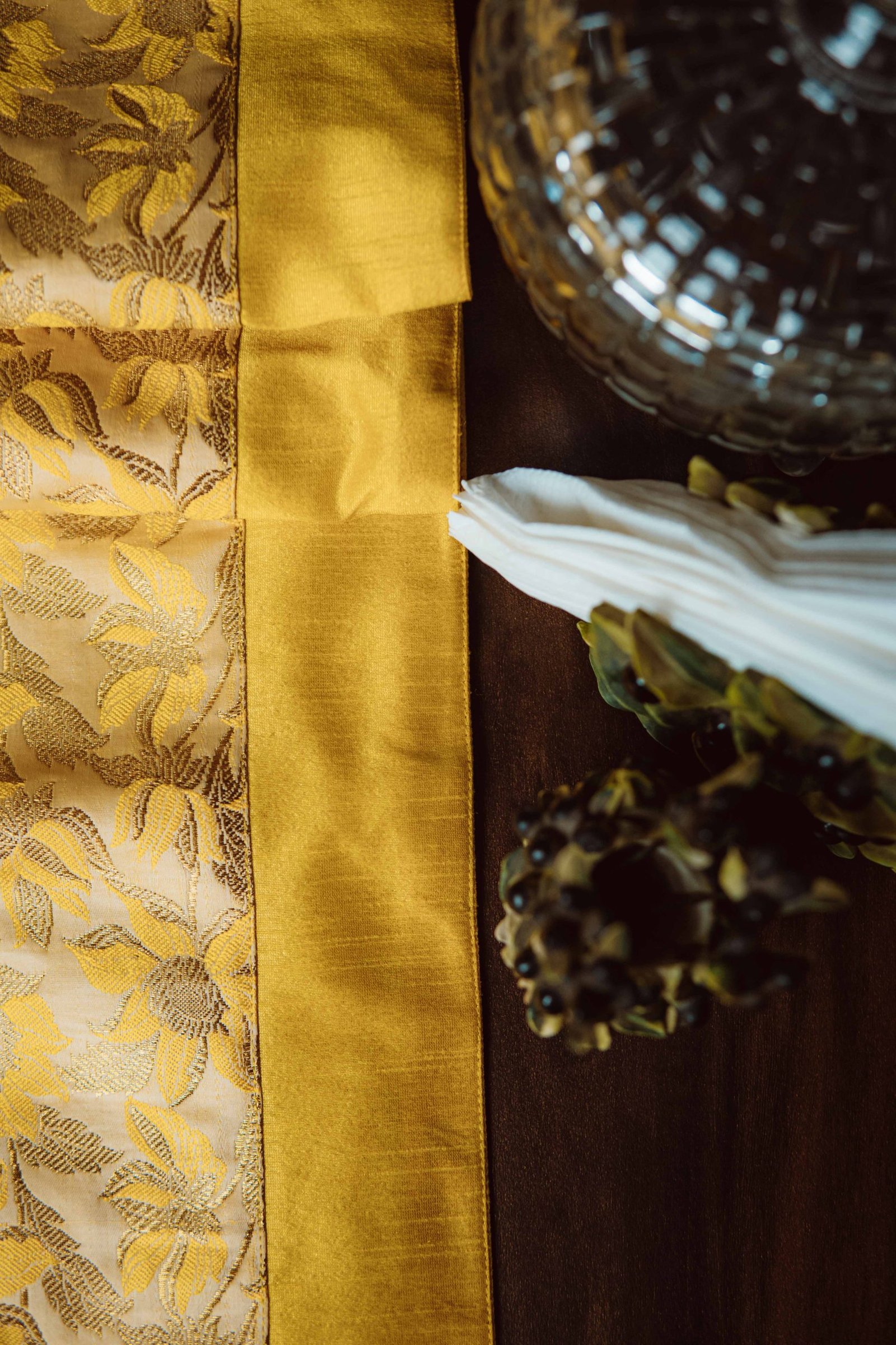 Bageecha Brocade Silk Table Runner - Yellow - Image 3