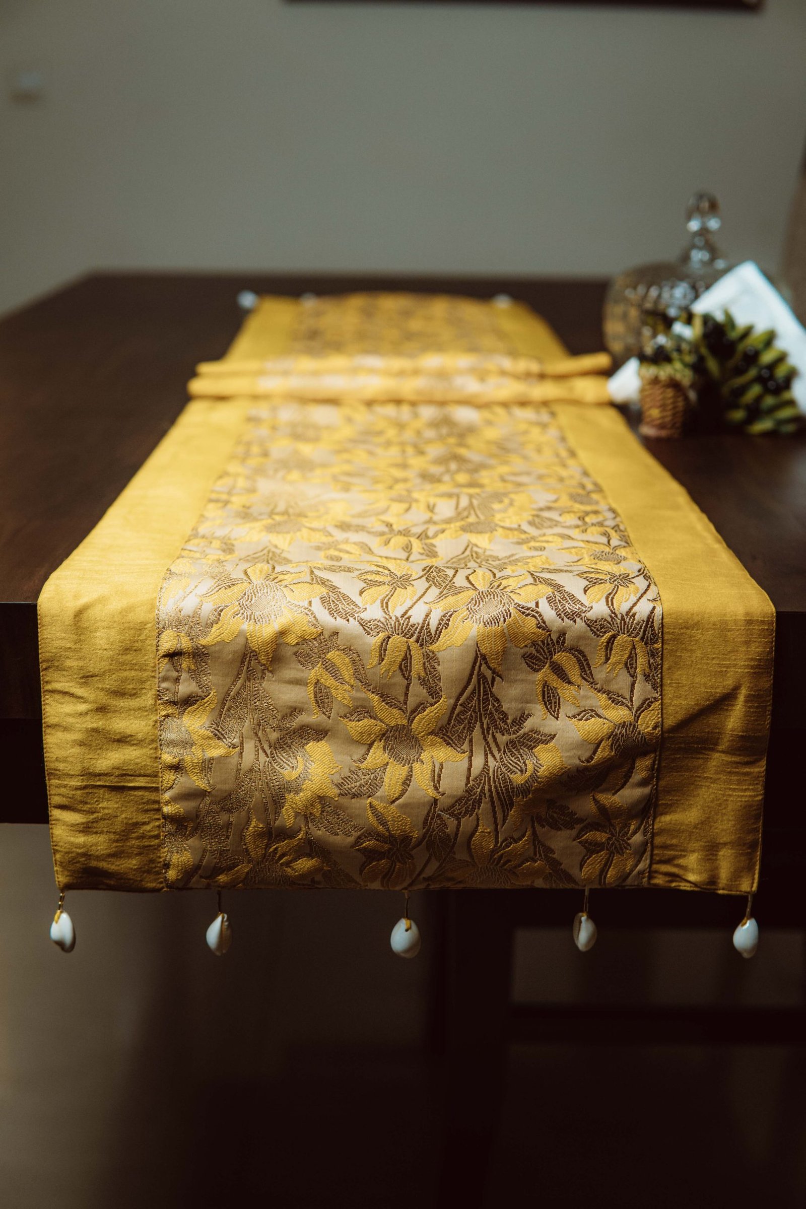 Bageecha Brocade Silk Table Runner - Yellow - Image 4