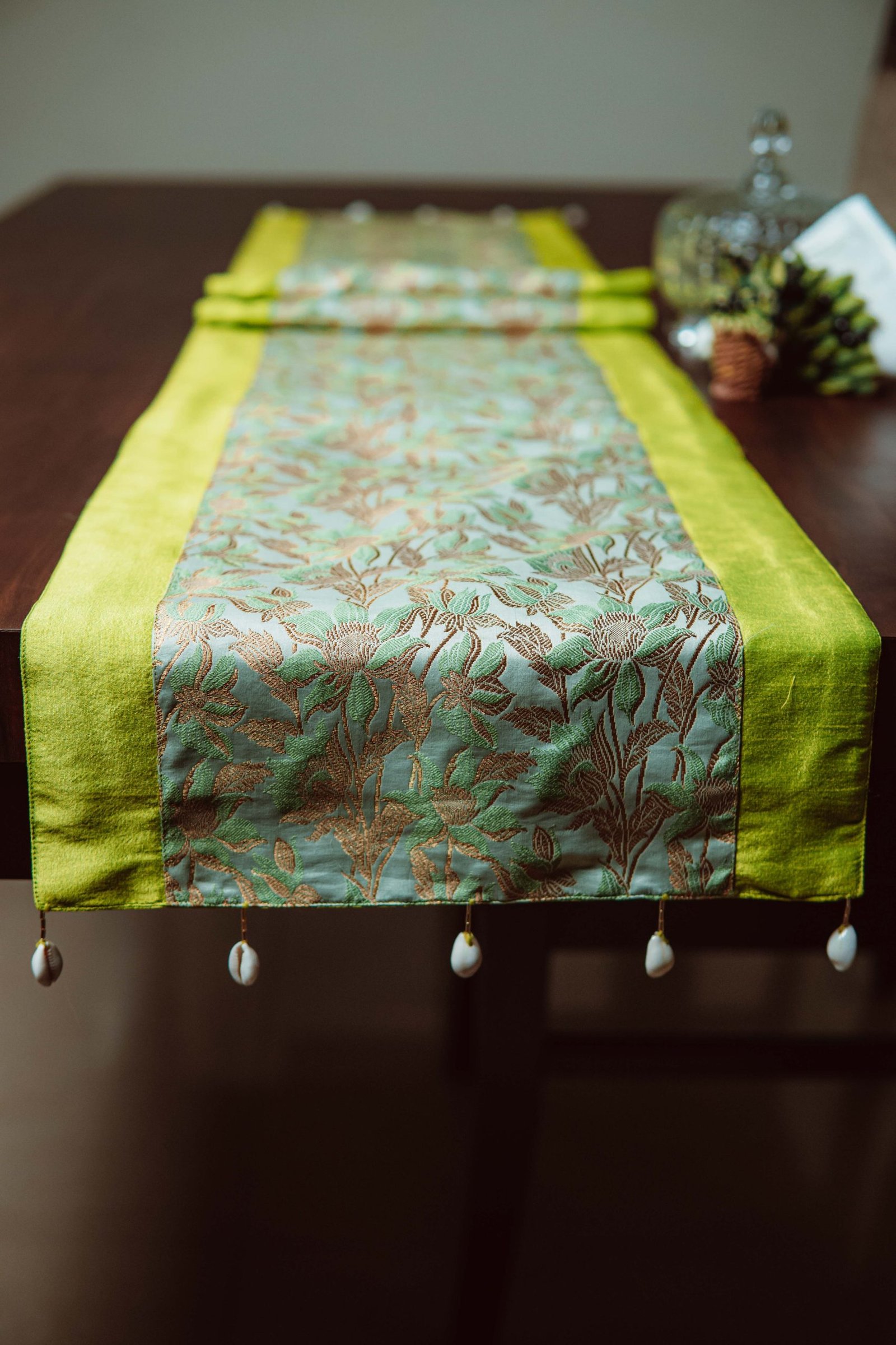 Bageecha Brocade Silk Table Runner - Sage Green - Image 2