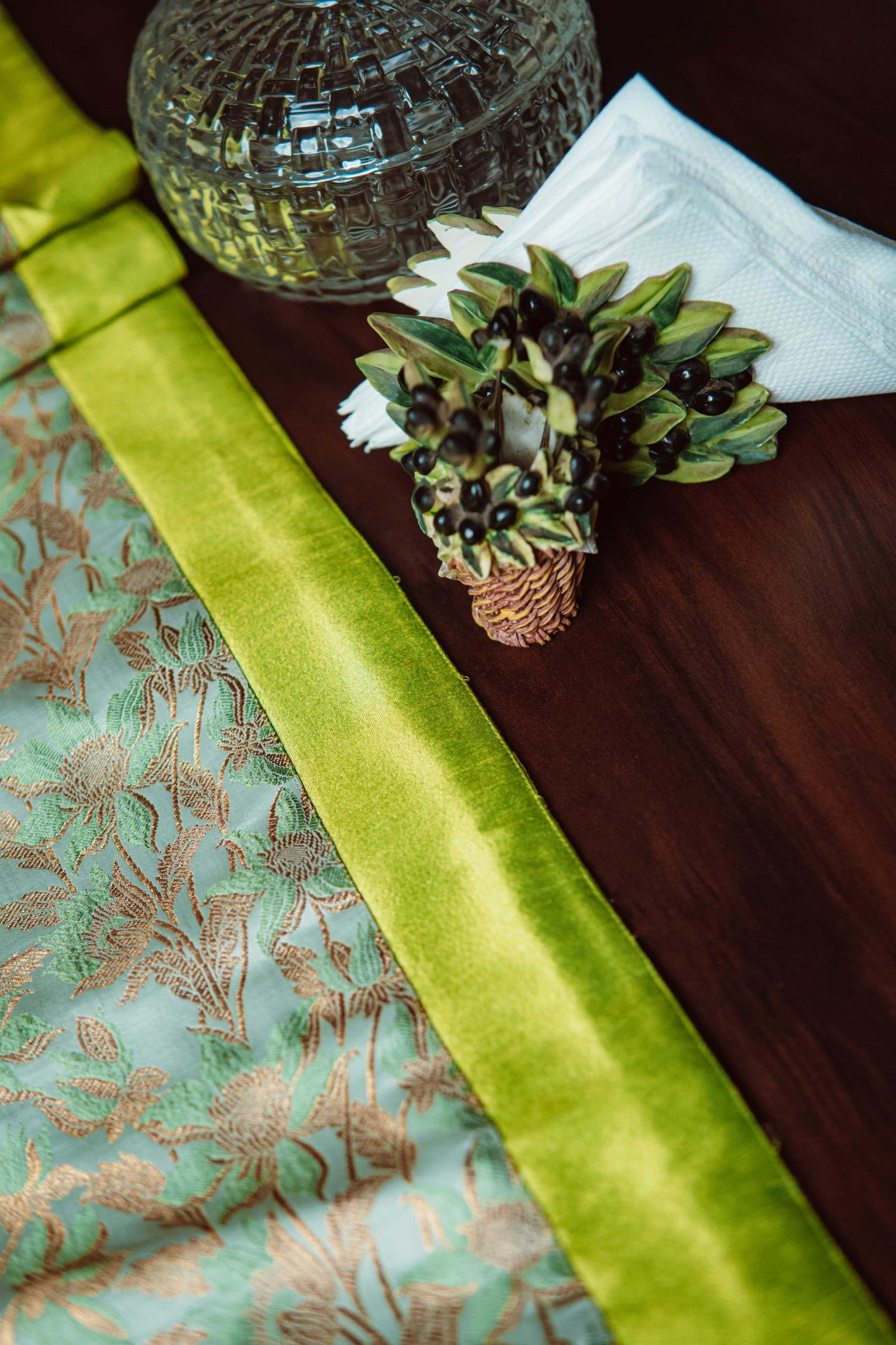 Bageecha Brocade Silk Table Runner - Sage Green - Image 3