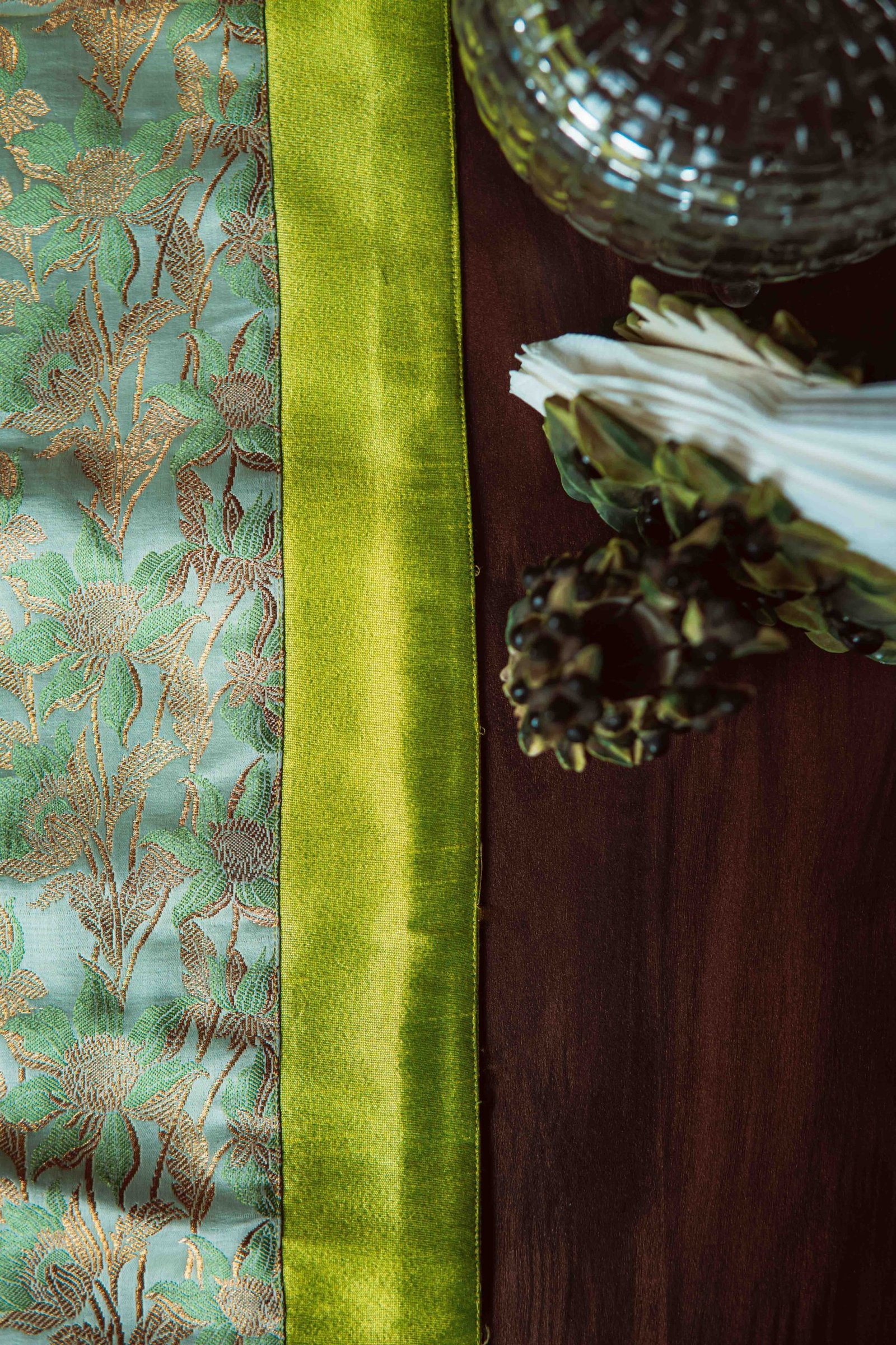 Bageecha Brocade Silk Table Runner - Sage Green - Image 4