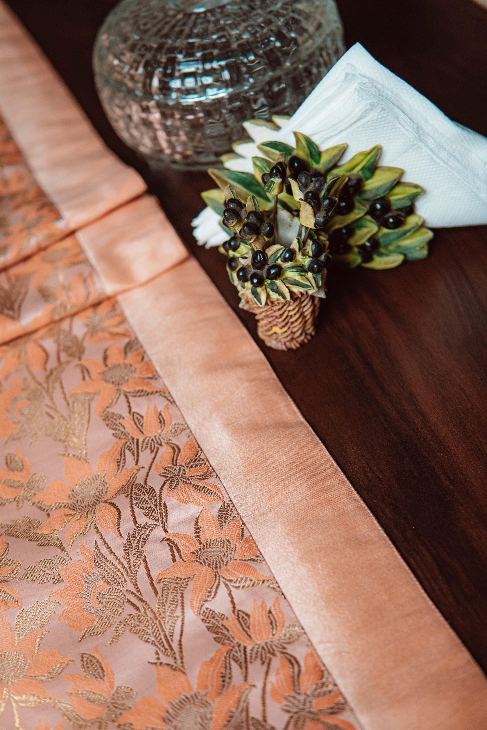 Bageecha Brocade Silk Table Runner - Peach - Image 2