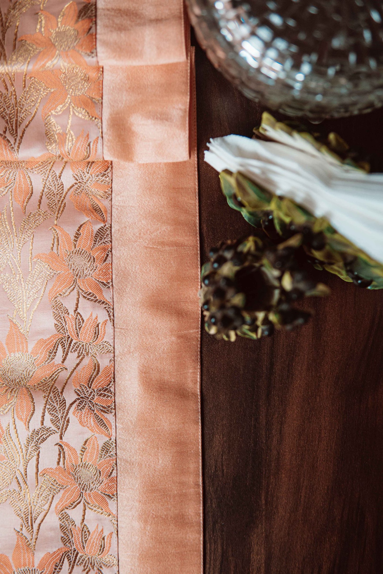 Bageecha Brocade Silk Table Runner - Peach - Image 3