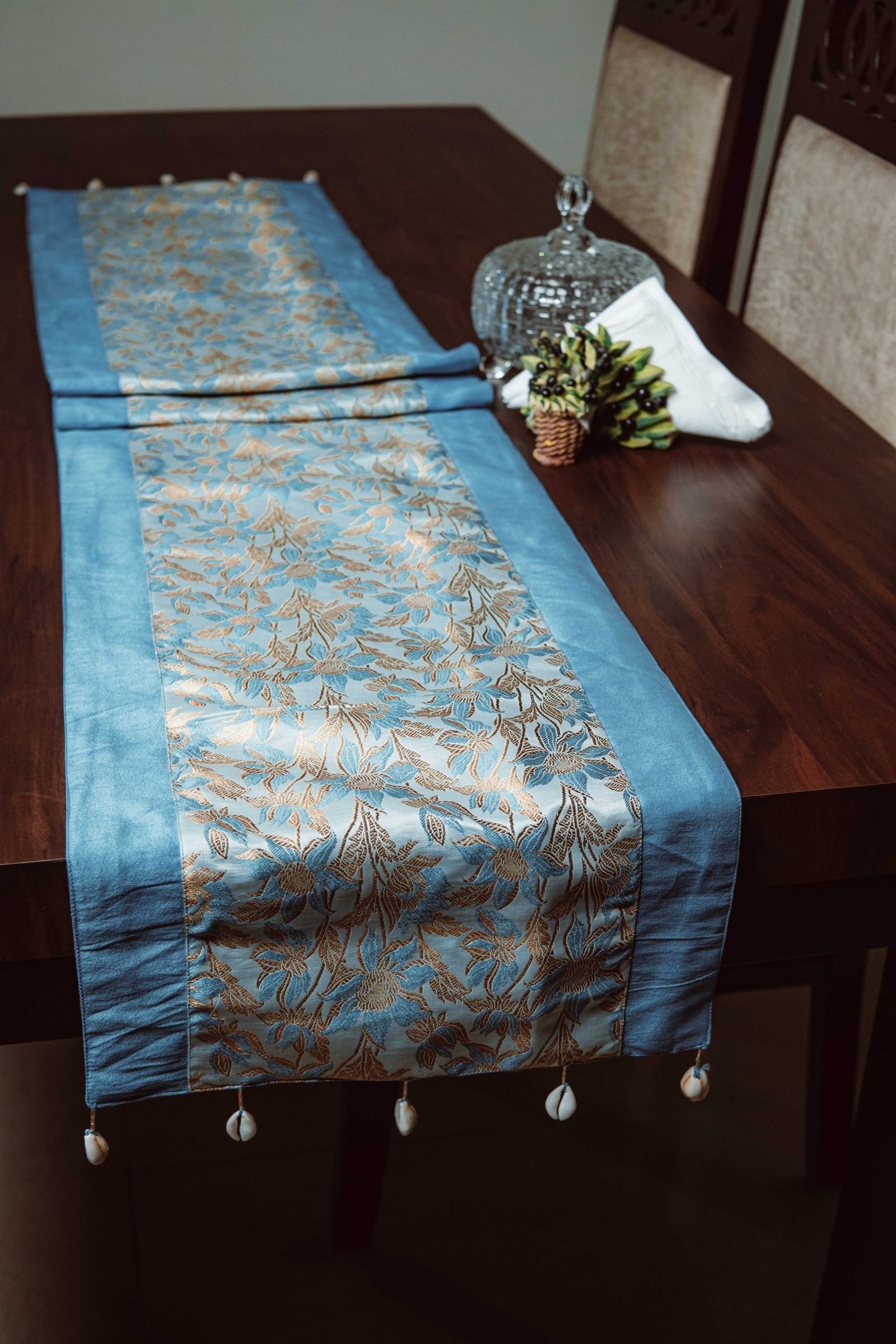 Bageecha Brocade Silk Table Runner - Sky Blue