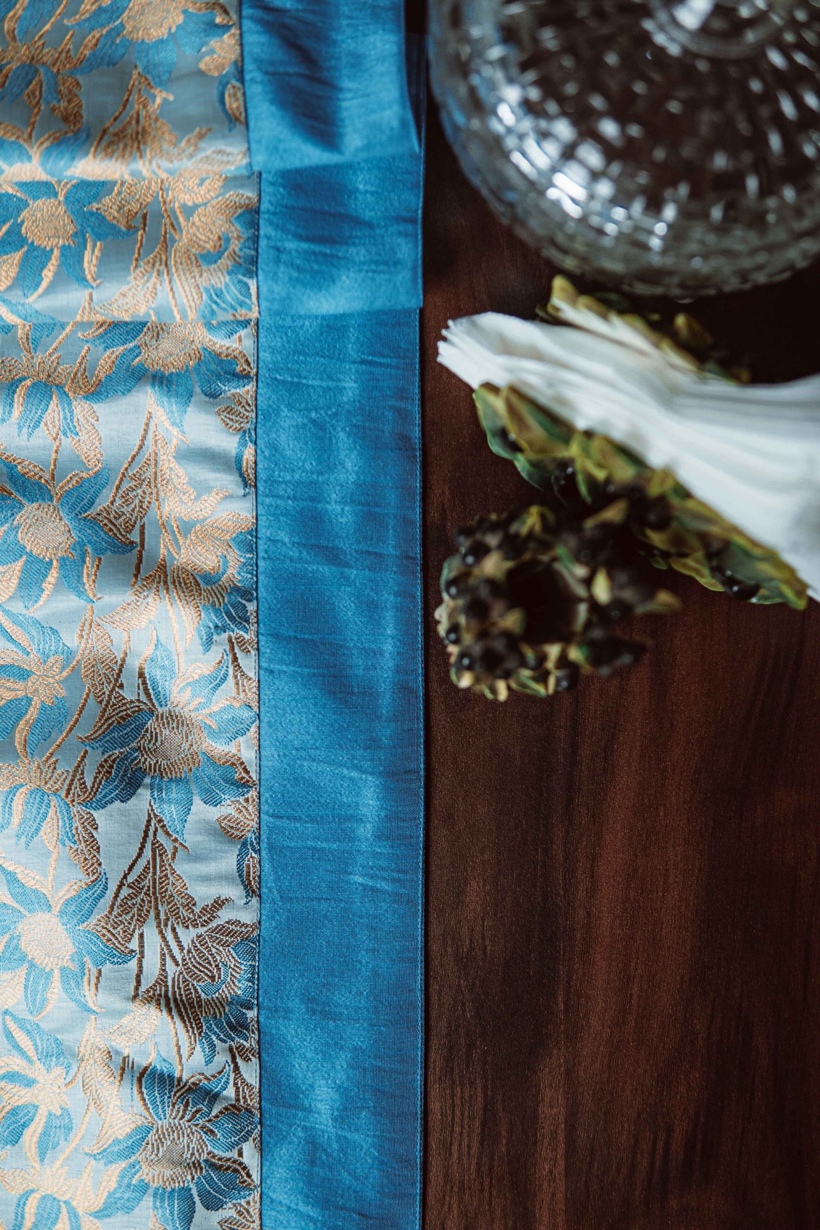 Bageecha Brocade Silk Table Runner - Sky Blue - Image 3