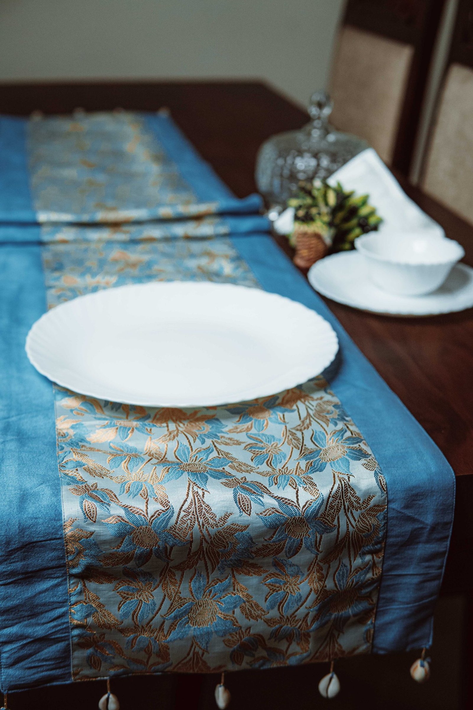 Bageecha Brocade Silk Table Runner - Sky Blue - Image 5