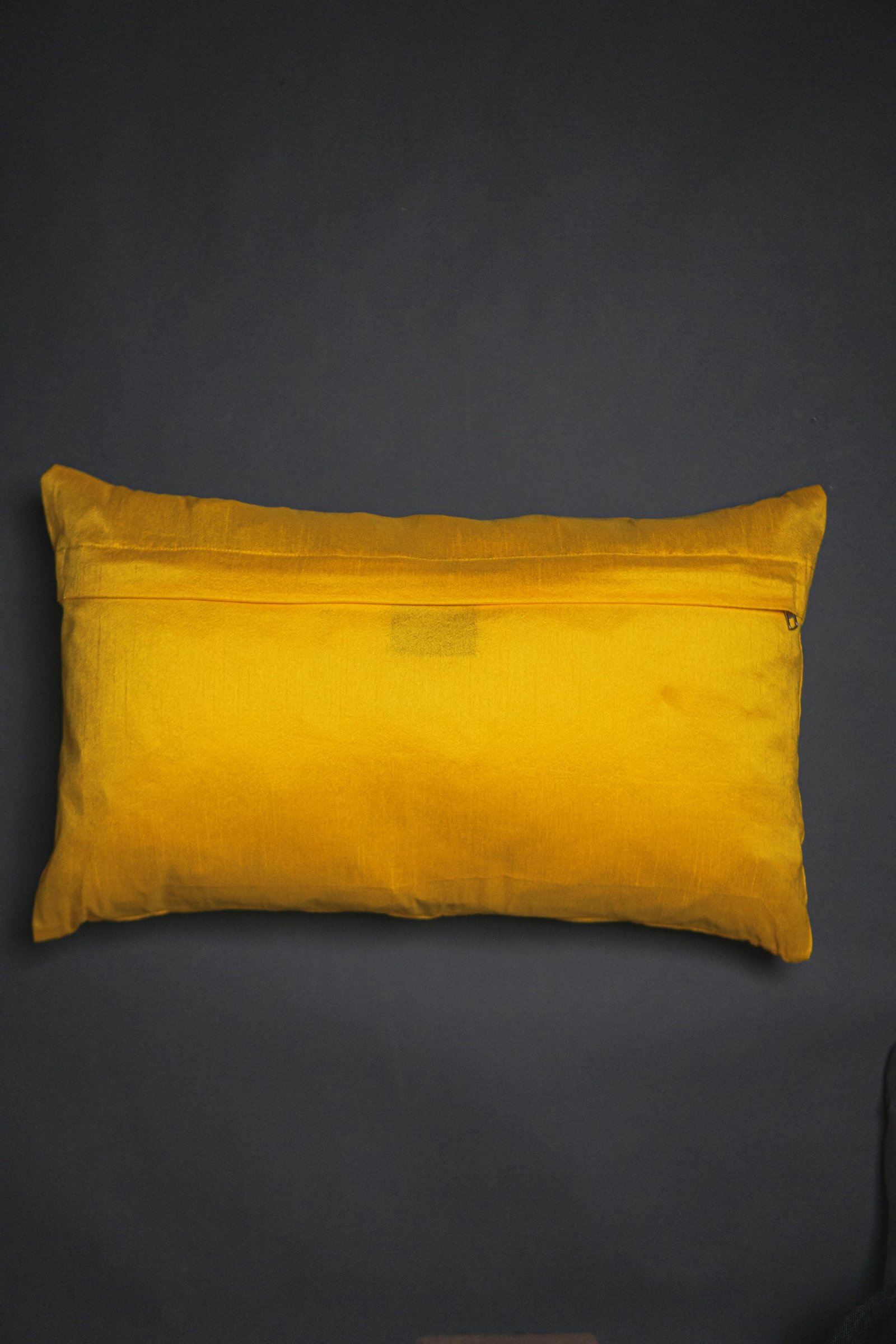 Sunshine Yellow & Silver Paisley Leaf Rectangular Cushion Cover - Image 3