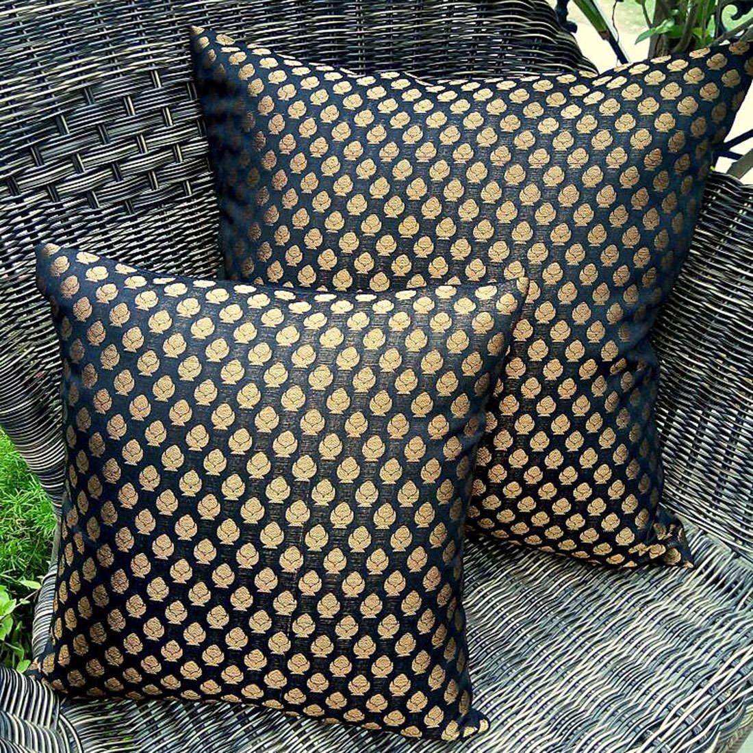 Premium Quality Panther Black & Golden Brocade Cushion Covers