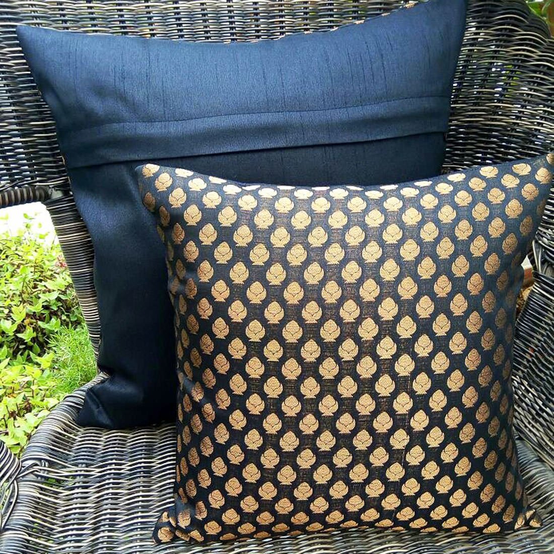 Premium Quality Panther Black & Golden Brocade Cushion Covers - Image 2