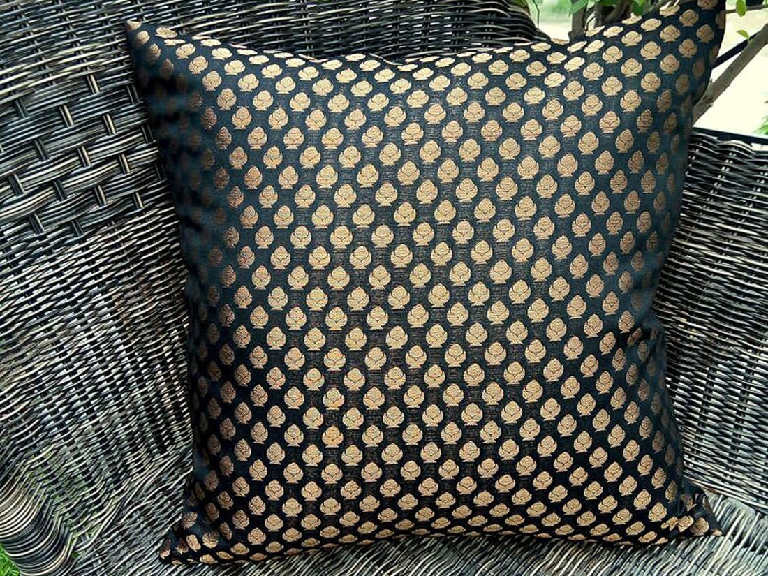 Premium Quality Panther Black & Golden Brocade Cushion Covers - Image 4