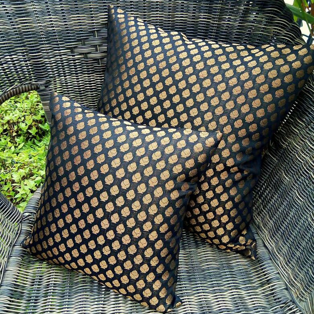 Premium Quality Panther Black & Golden Brocade Cushion Covers - Image 5