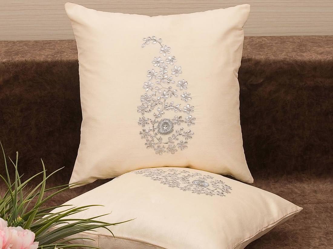 Ivory & Silver Paisley Gota Patti Hand Embroidery