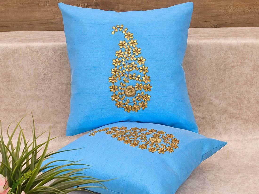 Lake Blue & Golden Paisley Gota Patti Hand Embroidery