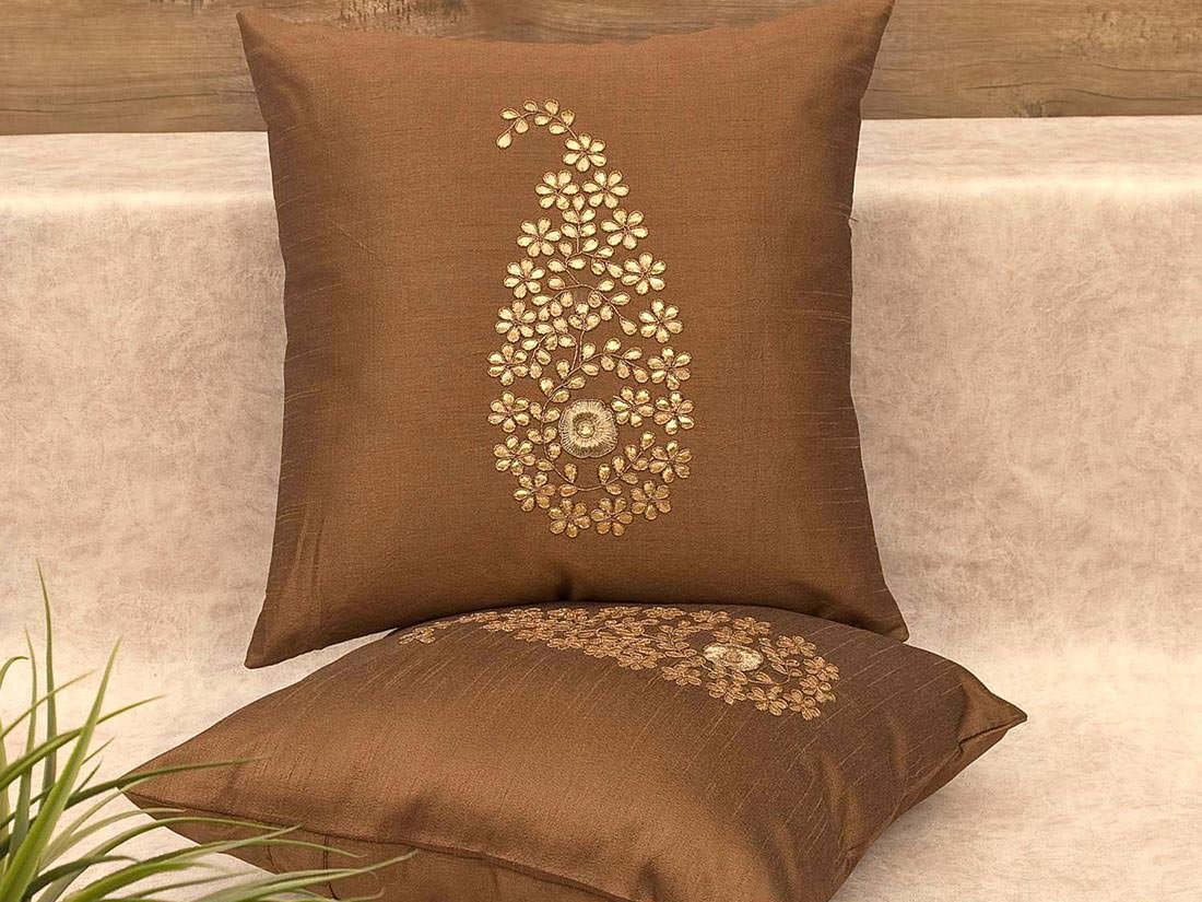 Light Brown & Golden Paisley Gota Patti Hand Embroidery