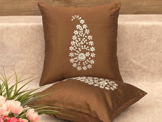 Light Brown & Silver Paisley Gota Patti Hand Embroidery