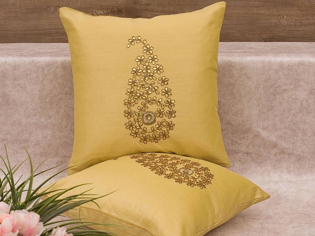 Light Yellow & Golden Paisley Gota Patti Hand Embroidery