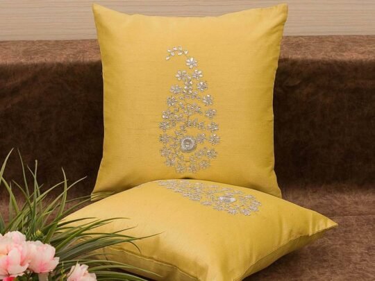 Light Yellow & Silver Paisley Gota Patti Hand Embroidery