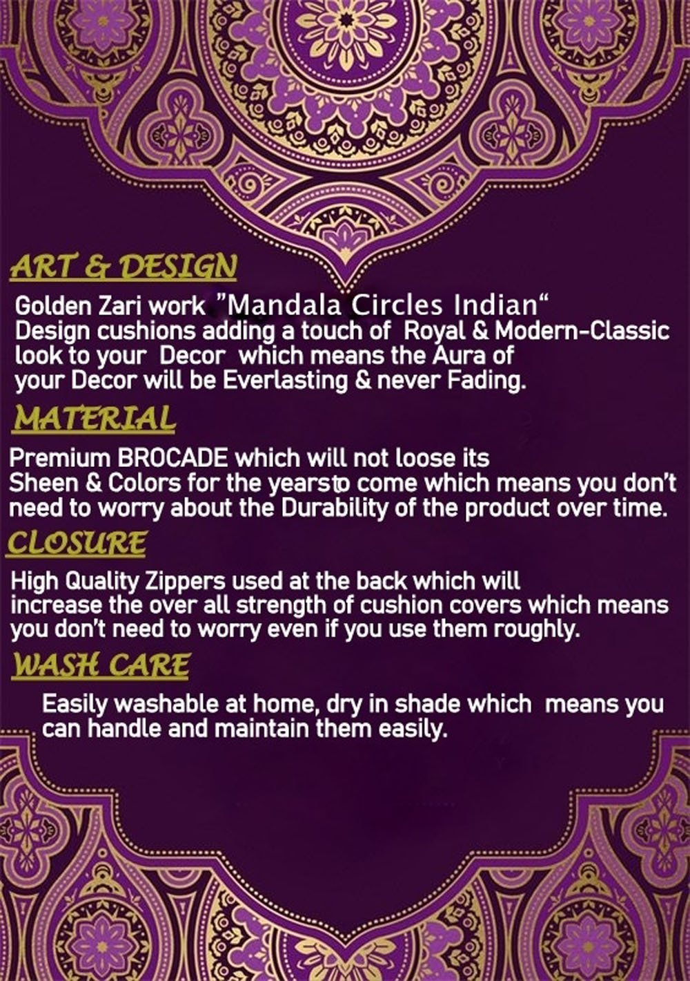 Mandala Brocade Silk Cushion Covers Combo (Peach & Yellow) - Image 5