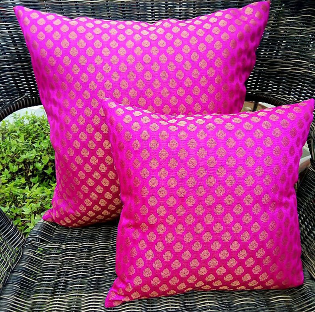 Premium Quality Pink & Golden Brocade Cushion Covers