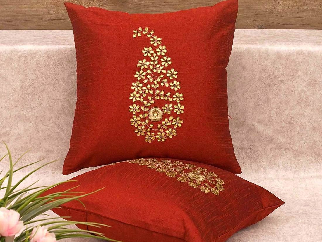 Royal Maroon & Golden Paisley Gota Patti Hand Embroidery