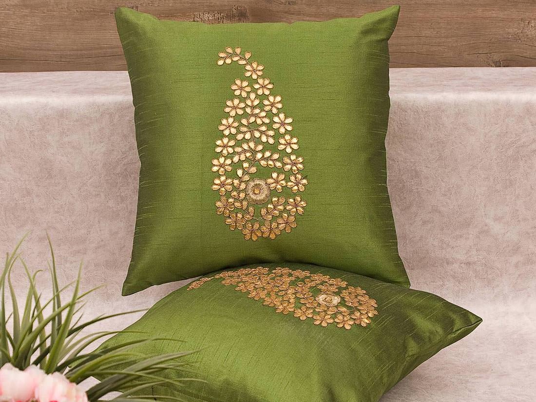 Olive Green & Golden Paisley Gota Patti Hand Embroidery