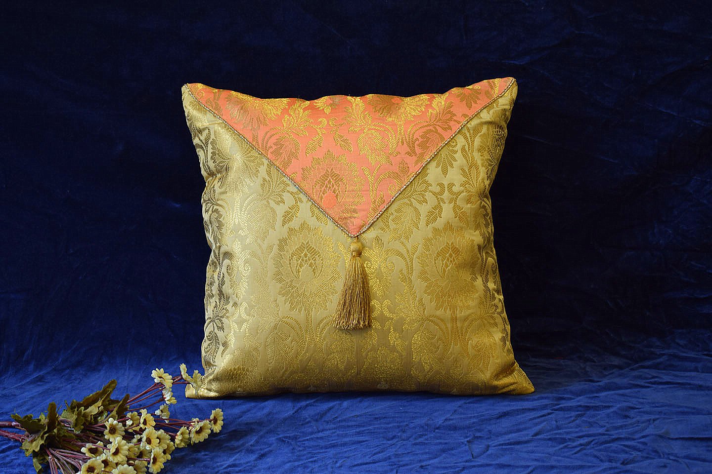 Jashan-E-Mehrang Cushion Covers Combo Multi-5 (Yellow, Black, Peach, Wine) - Image 4