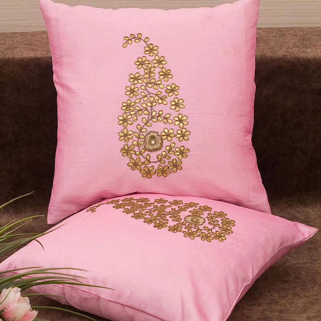 Baby Pink & Golden Paisley Gota Patti Hand Embroidery - Image 4