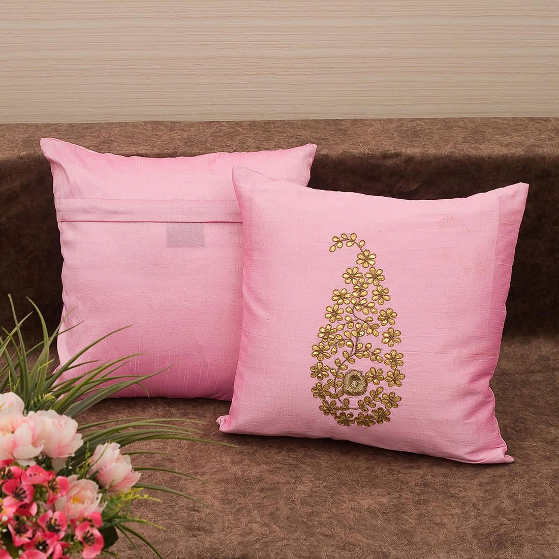 Baby Pink & Golden Paisley Gota Patti Hand Embroidery - Image 3