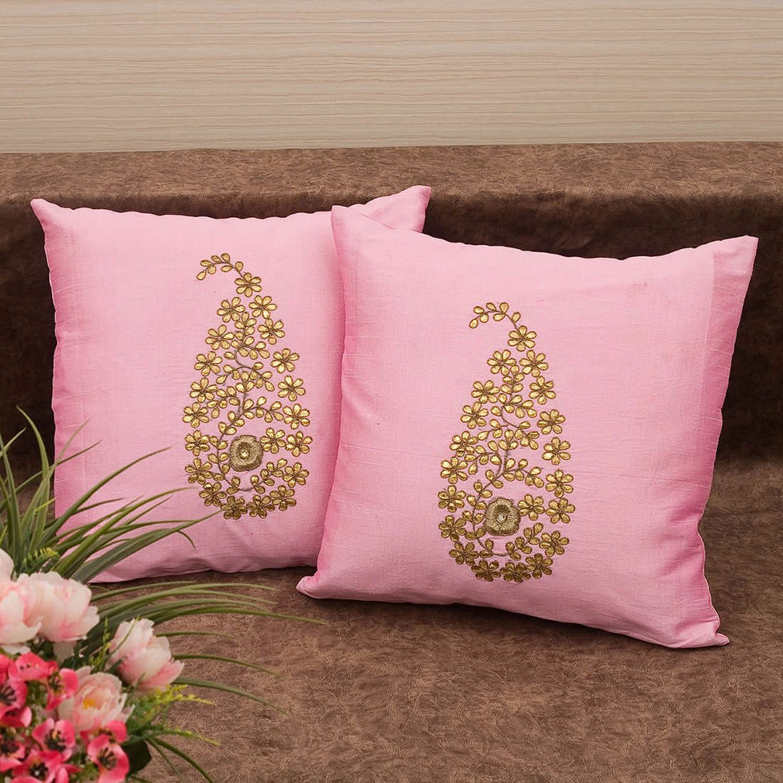 Baby Pink & Golden Paisley Gota Patti Hand Embroidery - Image 2