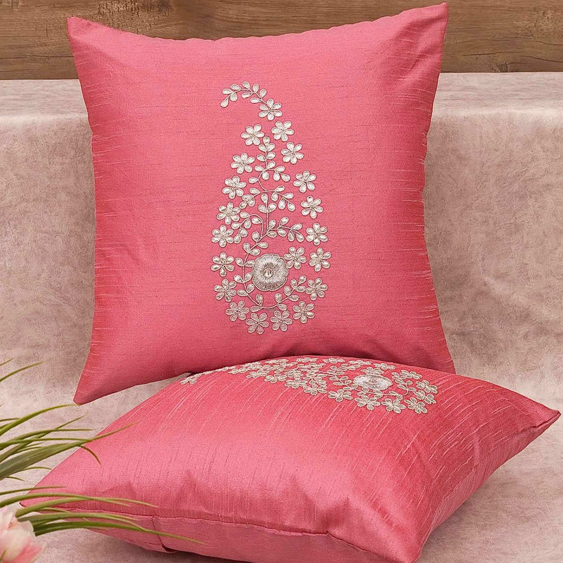 Blush Pink & Silver Paisley Gota Patti Hand Embroidery - Image 4