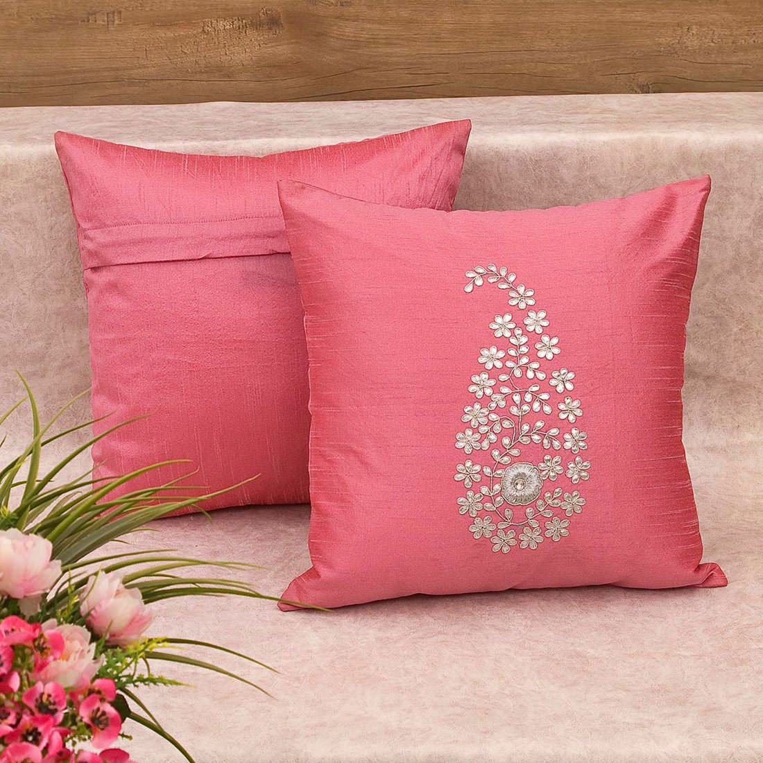 Blush Pink & Silver Paisley Gota Patti Hand Embroidery - Image 3