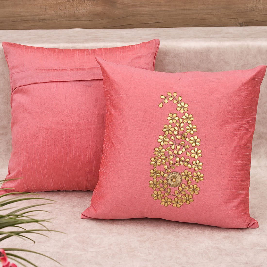 Blush Pink & Golden Paisley Gota Patti Hand Embroidery - Image 3