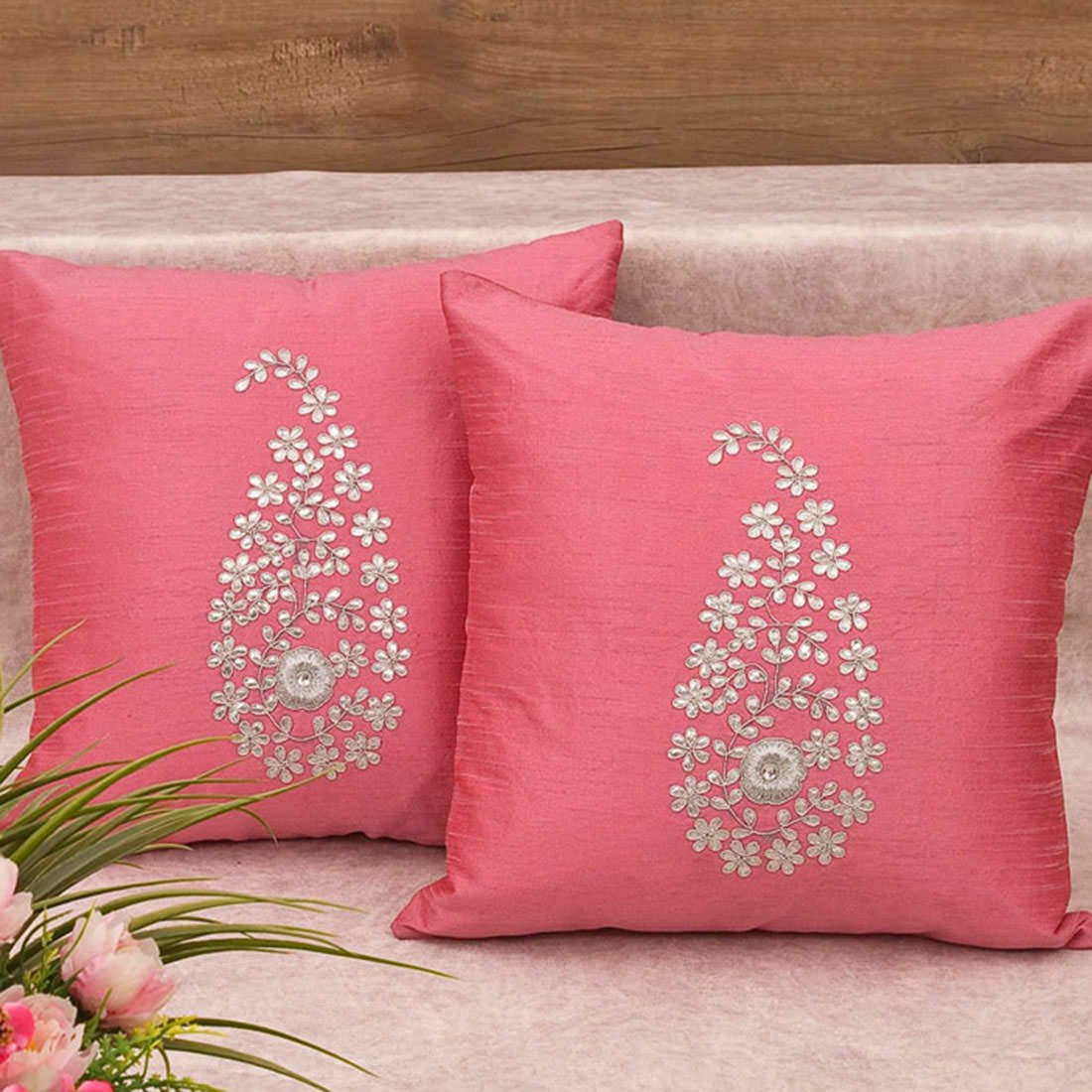 Blush Pink & Silver Paisley Gota Patti Hand Embroidery - Image 2